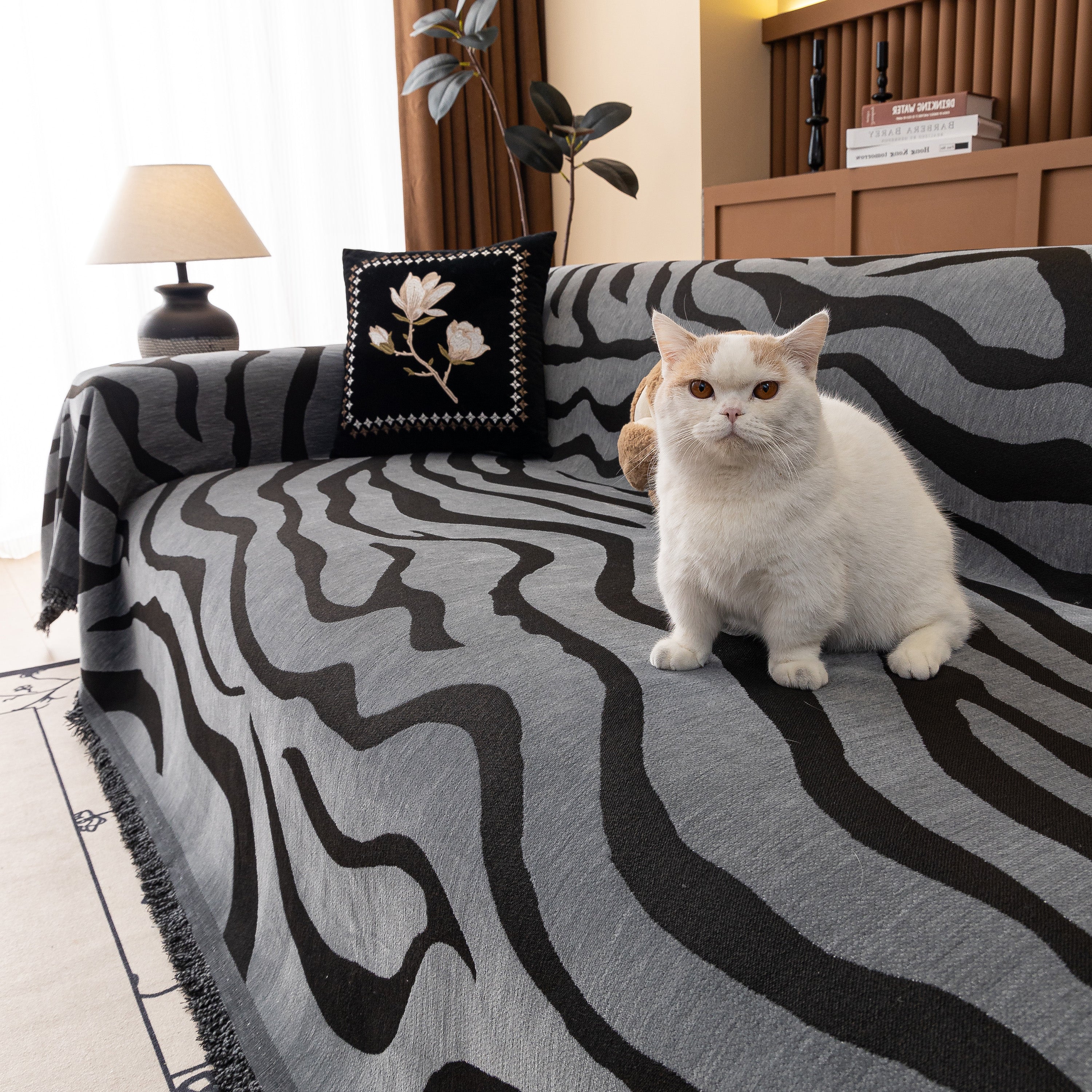 Zebra Striped Chenille Throw Sofa Cover Full-Cover Decorative Furniture Slipcover - Image 40