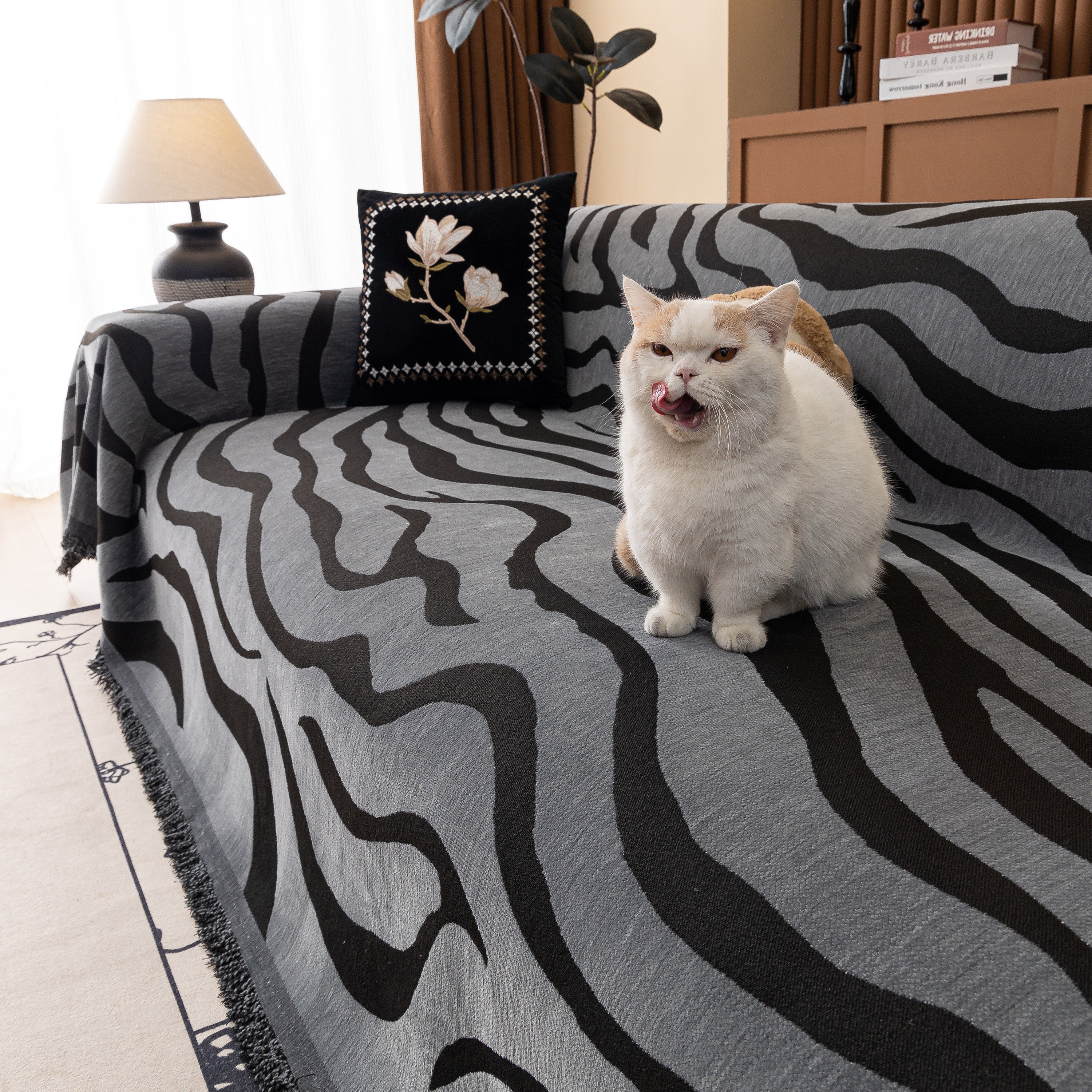 Zebra Striped Chenille Throw Sofa Cover Full-Cover Decorative Furniture Slipcover - Image 41