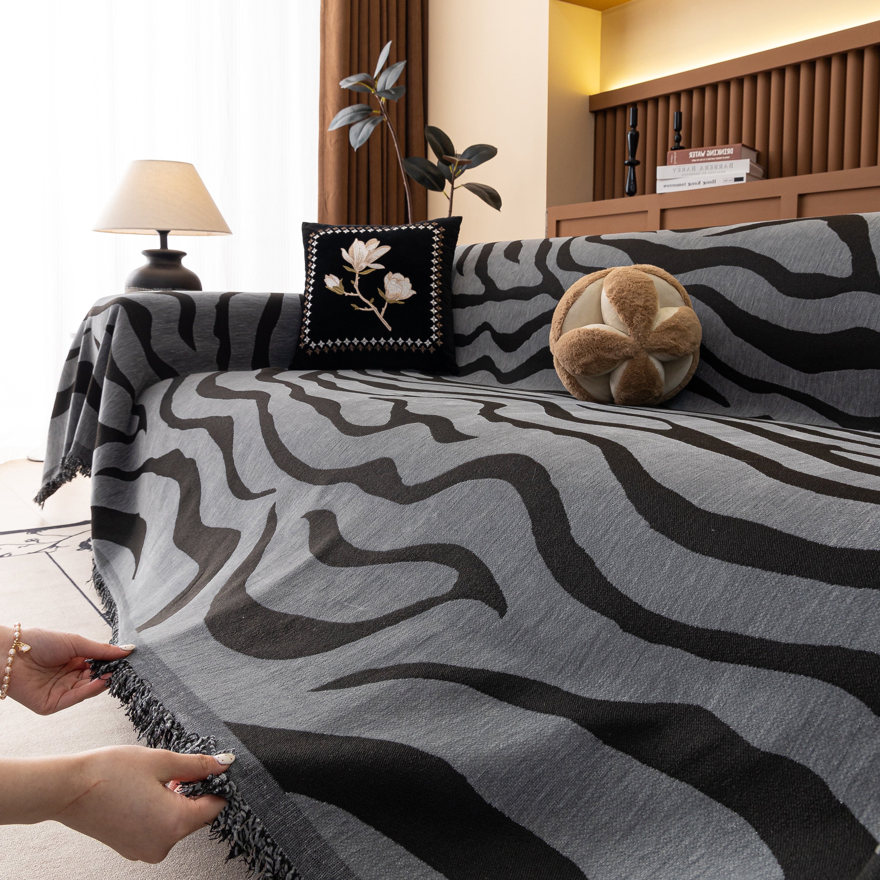 Zebra Striped Chenille Throw Sofa Cover Full-Cover Decorative Furniture Slipcover - Image 42