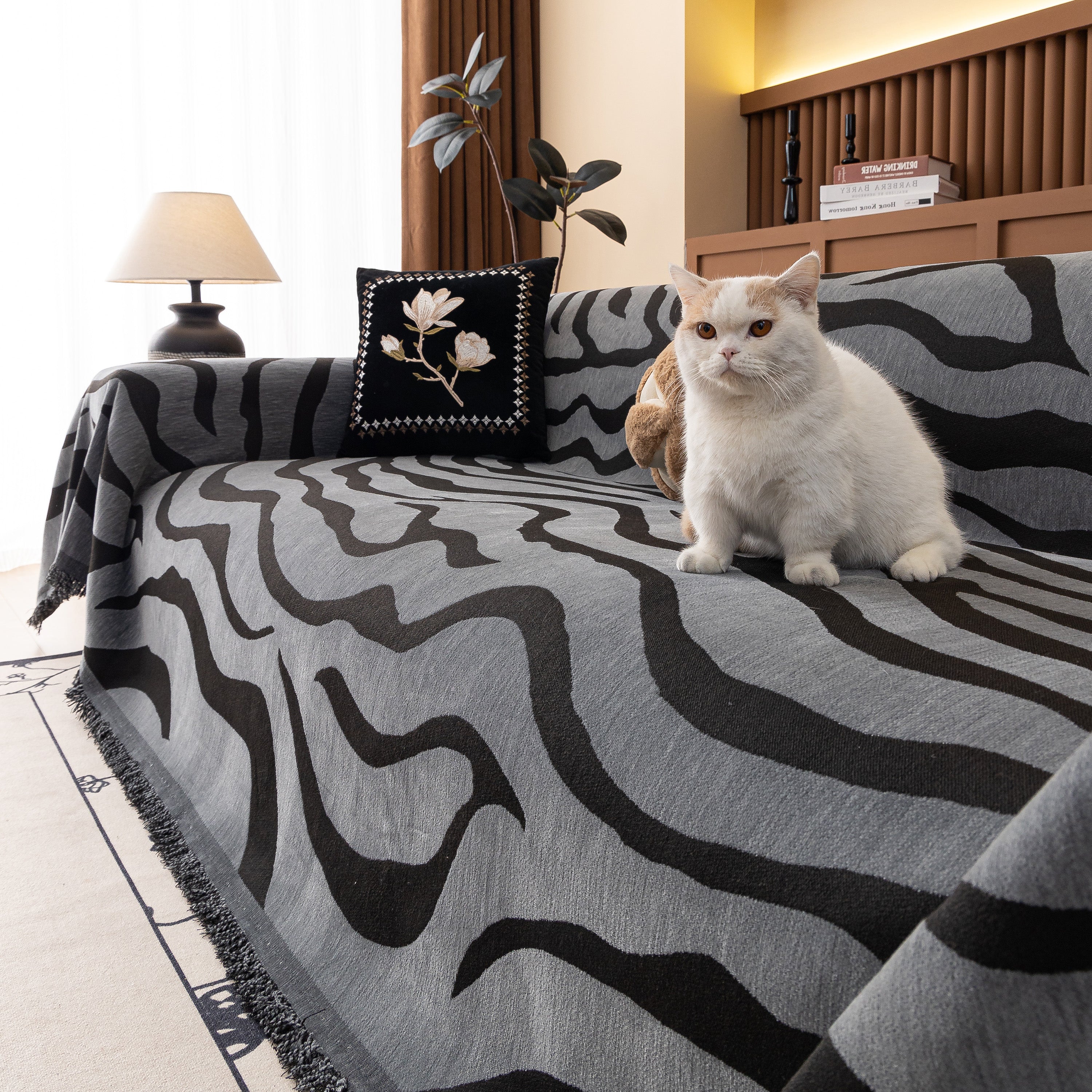 Zebra Striped Chenille Throw Sofa Cover Full-Cover Decorative Furniture Slipcover - Image 43