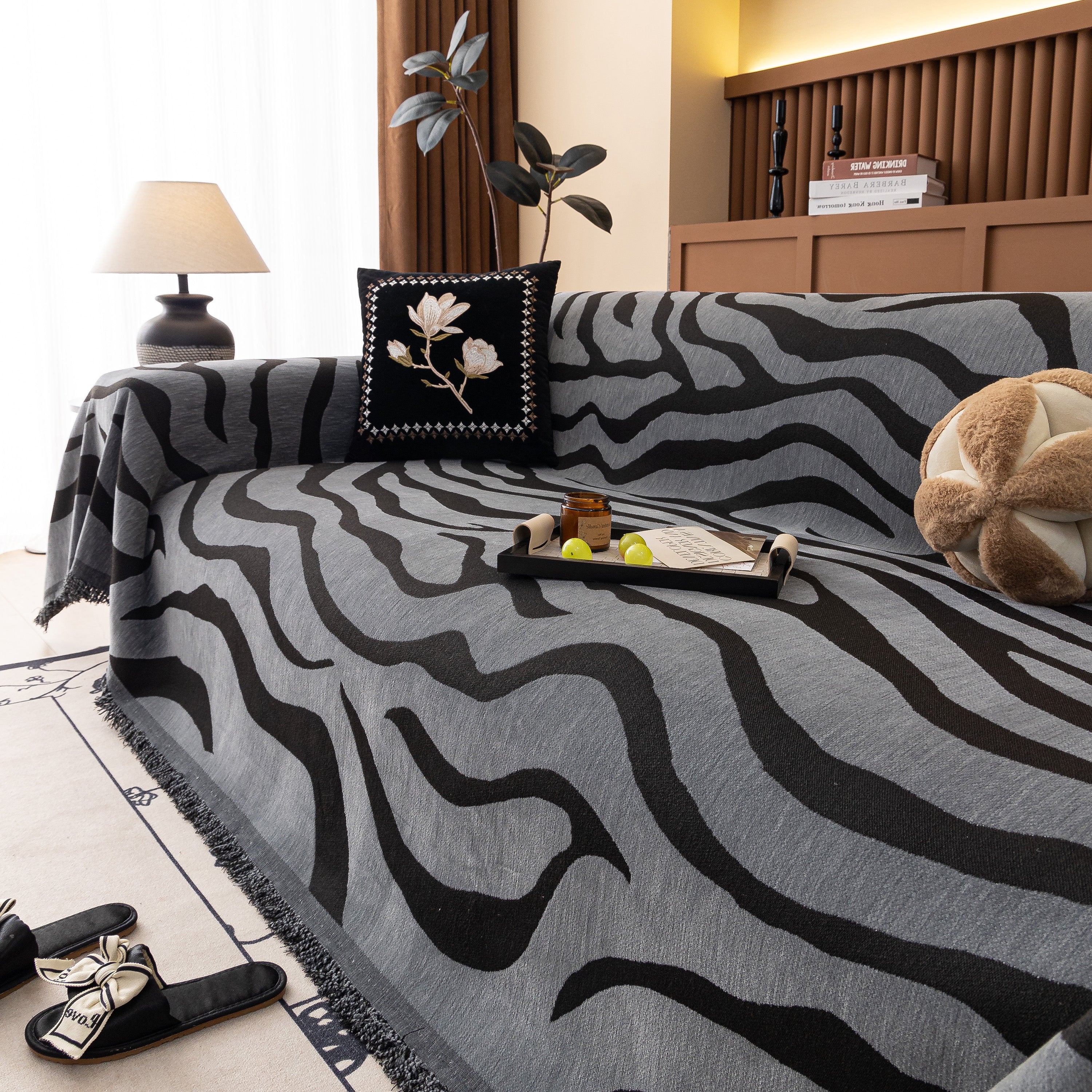 Zebra Striped Chenille Throw Sofa Cover Full-Cover Decorative Furniture Slipcover - Image 44