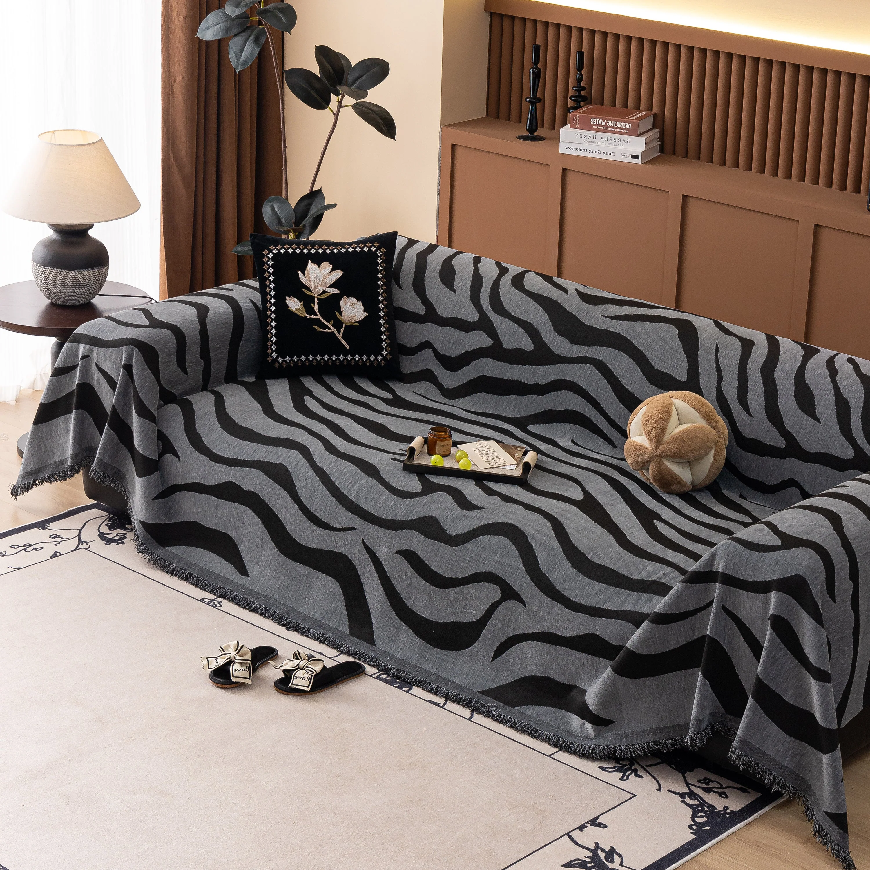 Zebra Striped Chenille Throw Sofa Cover Full-Cover Decorative Furniture Slipcover - Image 46