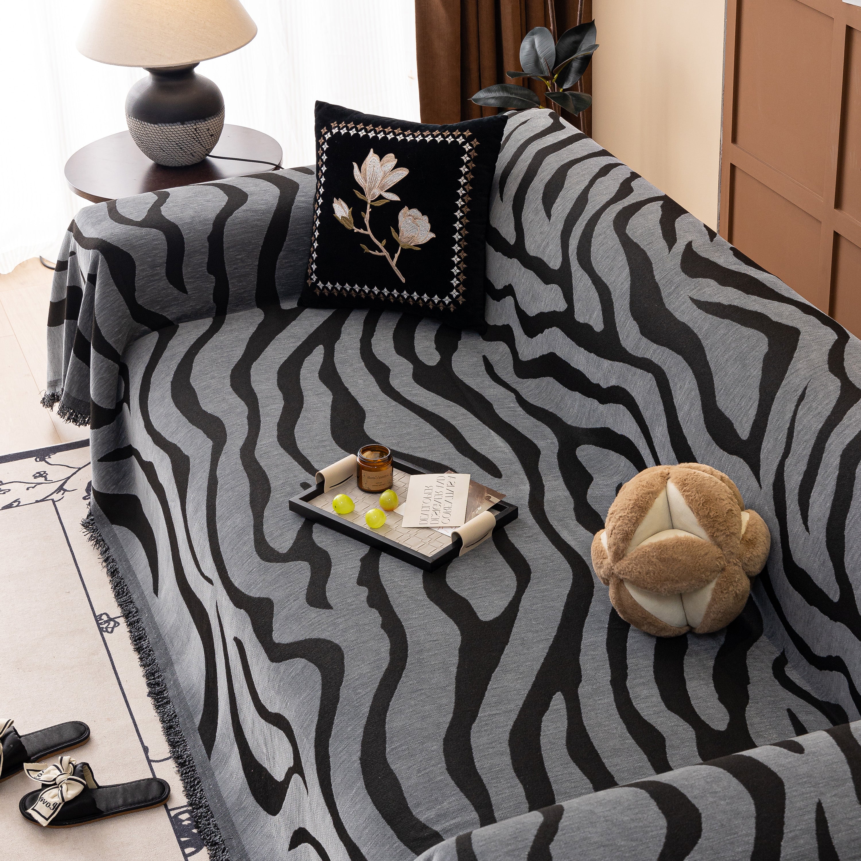 Zebra Striped Chenille Throw Sofa Cover Full-Cover Decorative Furniture Slipcover - Image 50