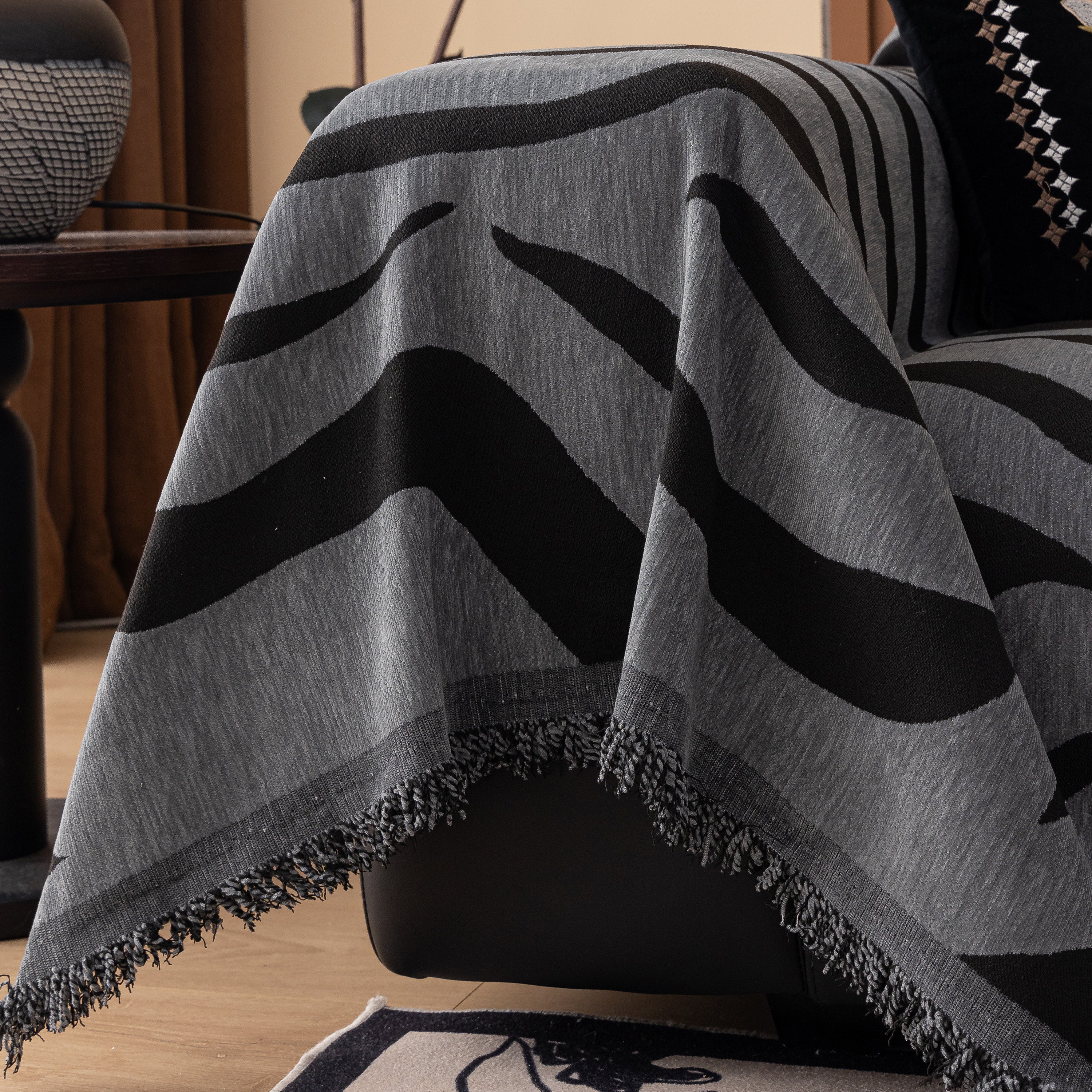 Zebra Striped Chenille Throw Sofa Cover Full-Cover Decorative Furniture Slipcover - Image 51