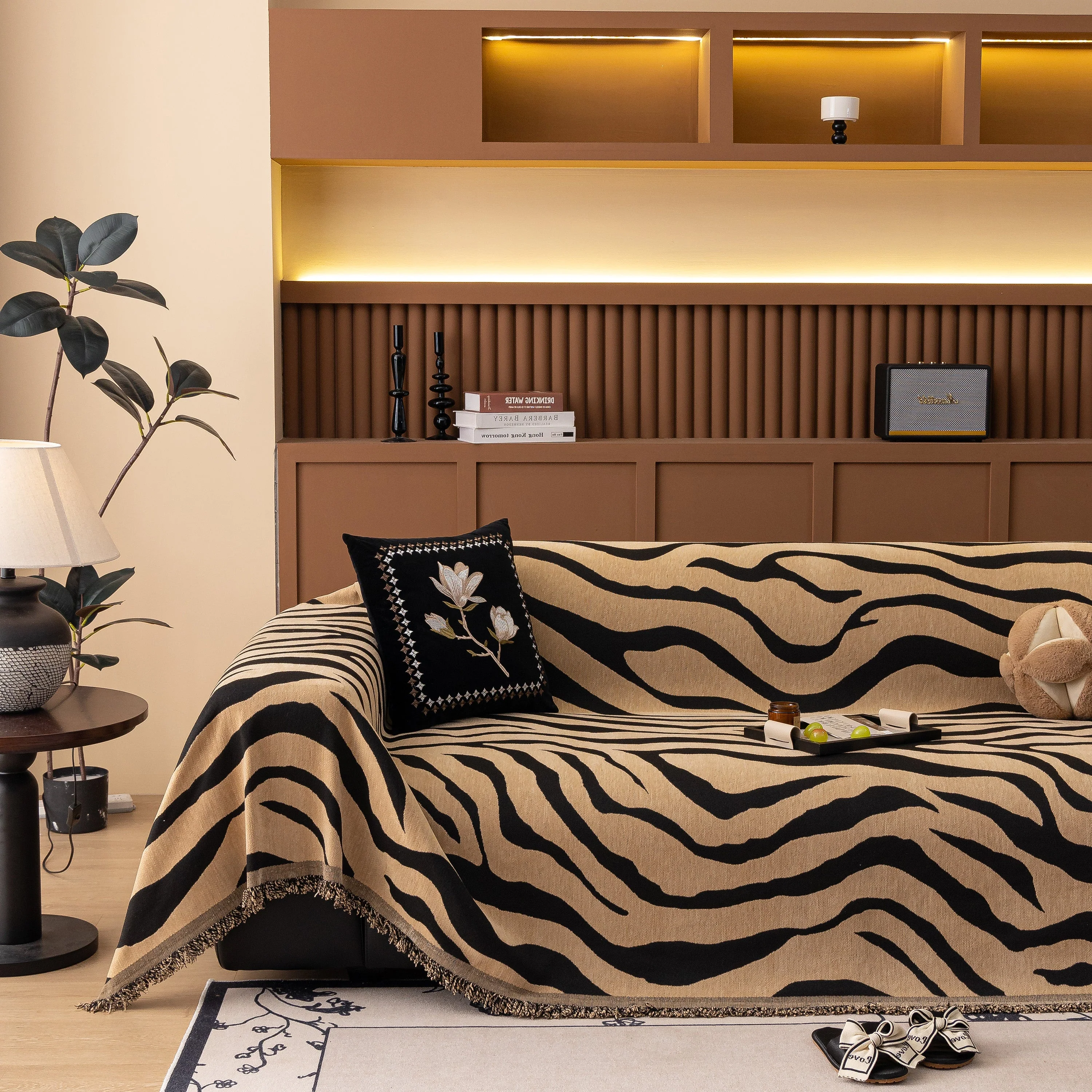 Zebra Striped Chenille Throw Sofa Cover Full-Cover Decorative Furniture Slipcover - Image 53