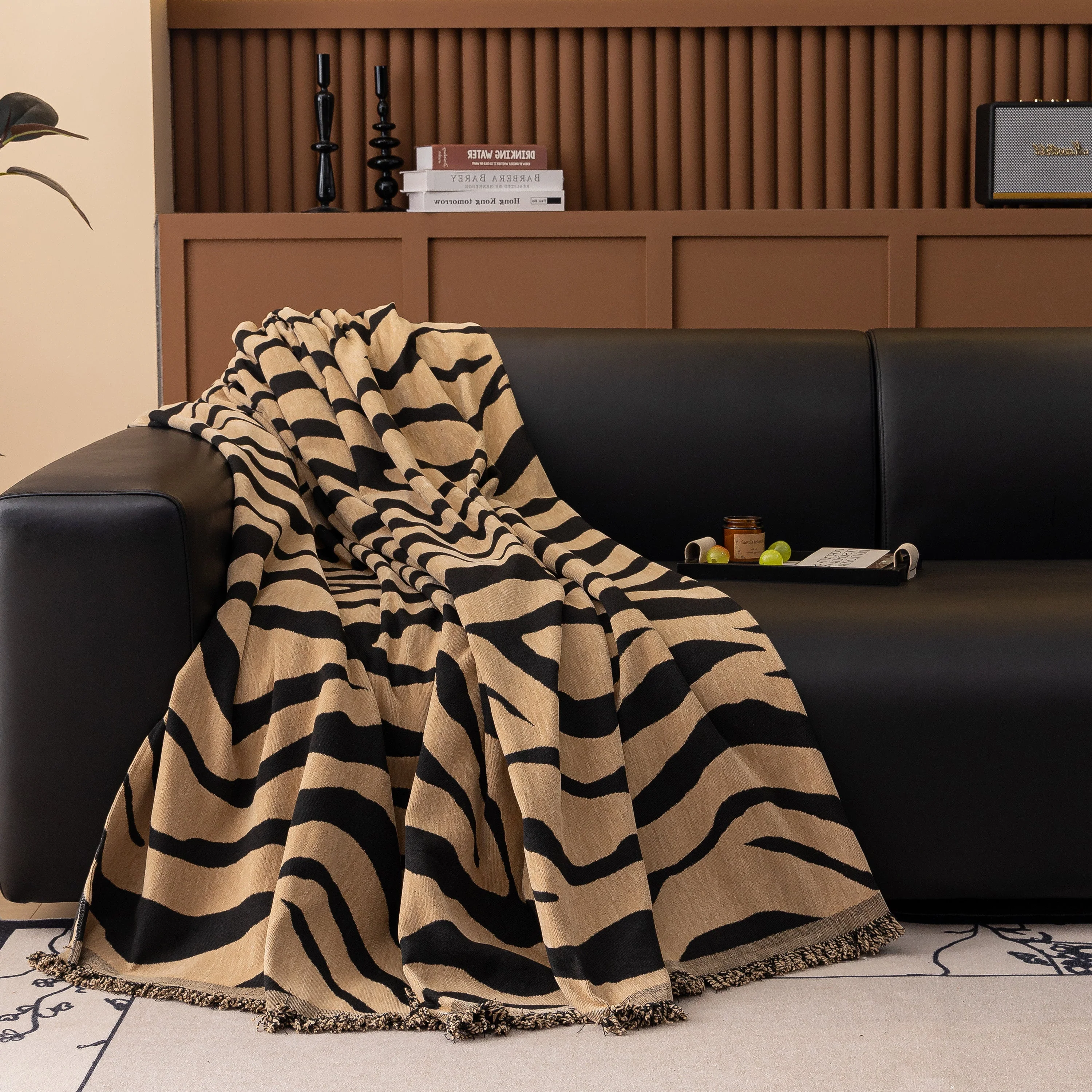 Zebra Striped Chenille Throw Sofa Cover Full-Cover Decorative Furniture Slipcover - Image 55