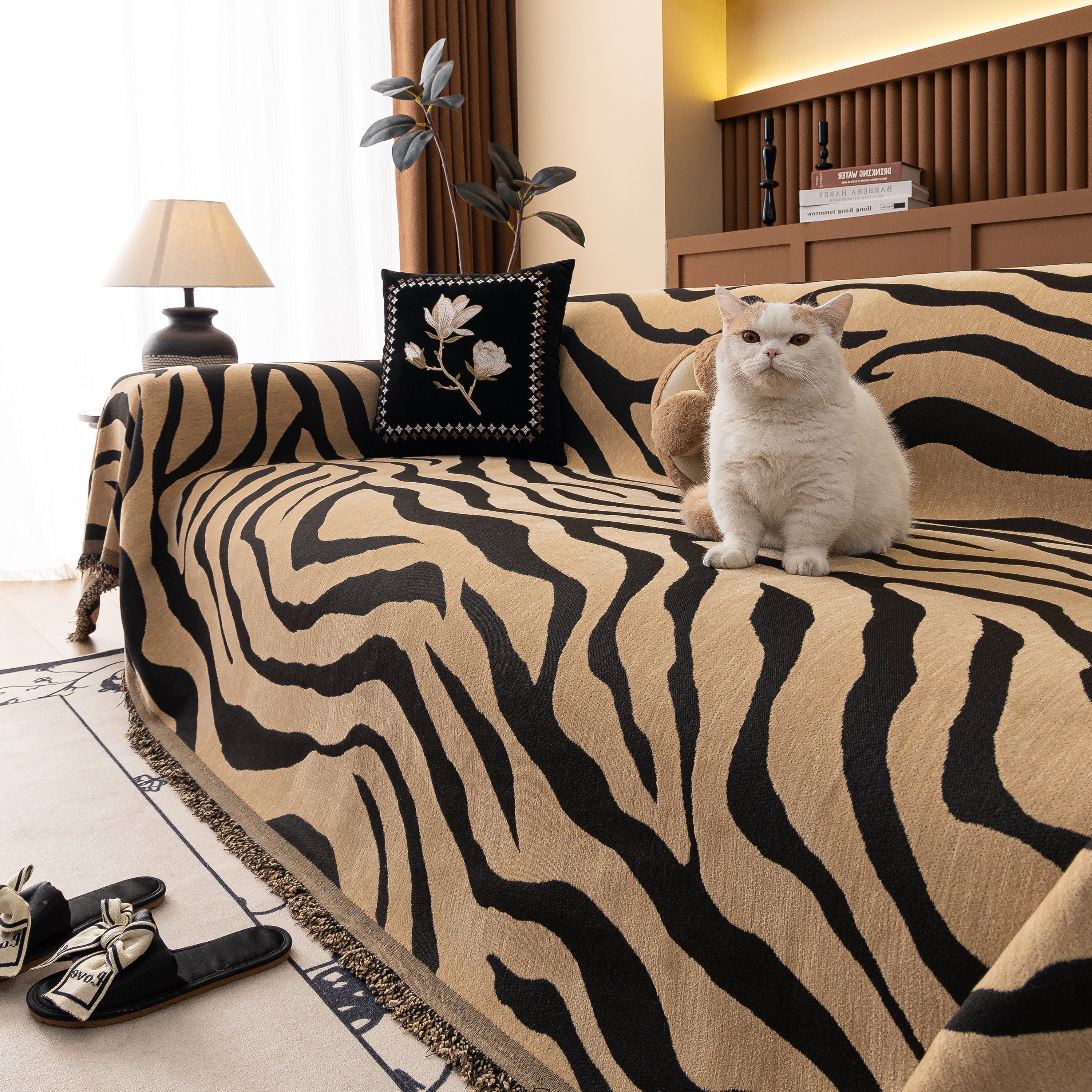 Zebra Striped Chenille Throw Sofa Cover Full-Cover Decorative Furniture Slipcover - Image 62