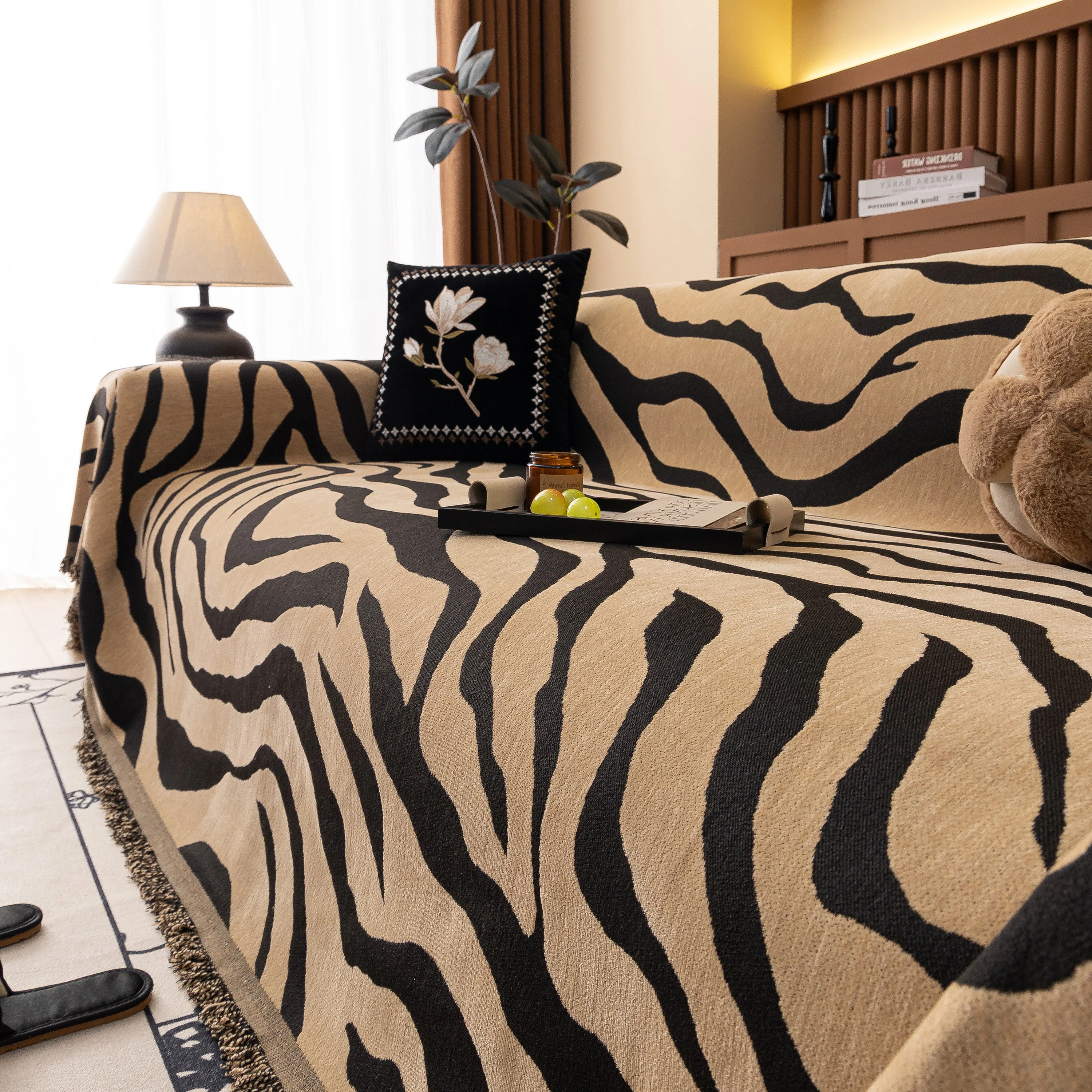 Zebra Striped Chenille Throw Sofa Cover Full-Cover Decorative Furniture Slipcover - Image 66