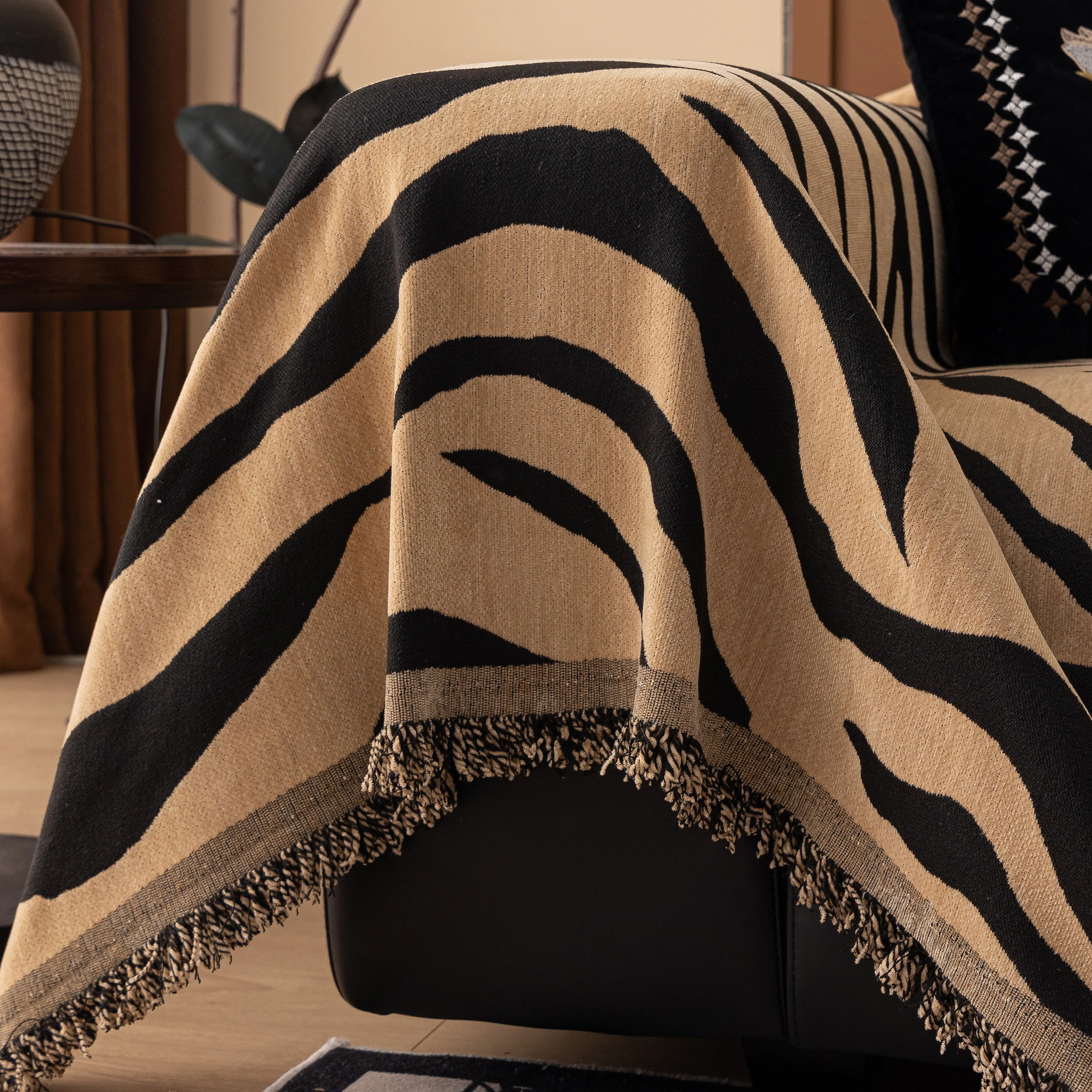 Zebra Striped Chenille Throw Sofa Cover Full-Cover Decorative Furniture Slipcover - Image 68