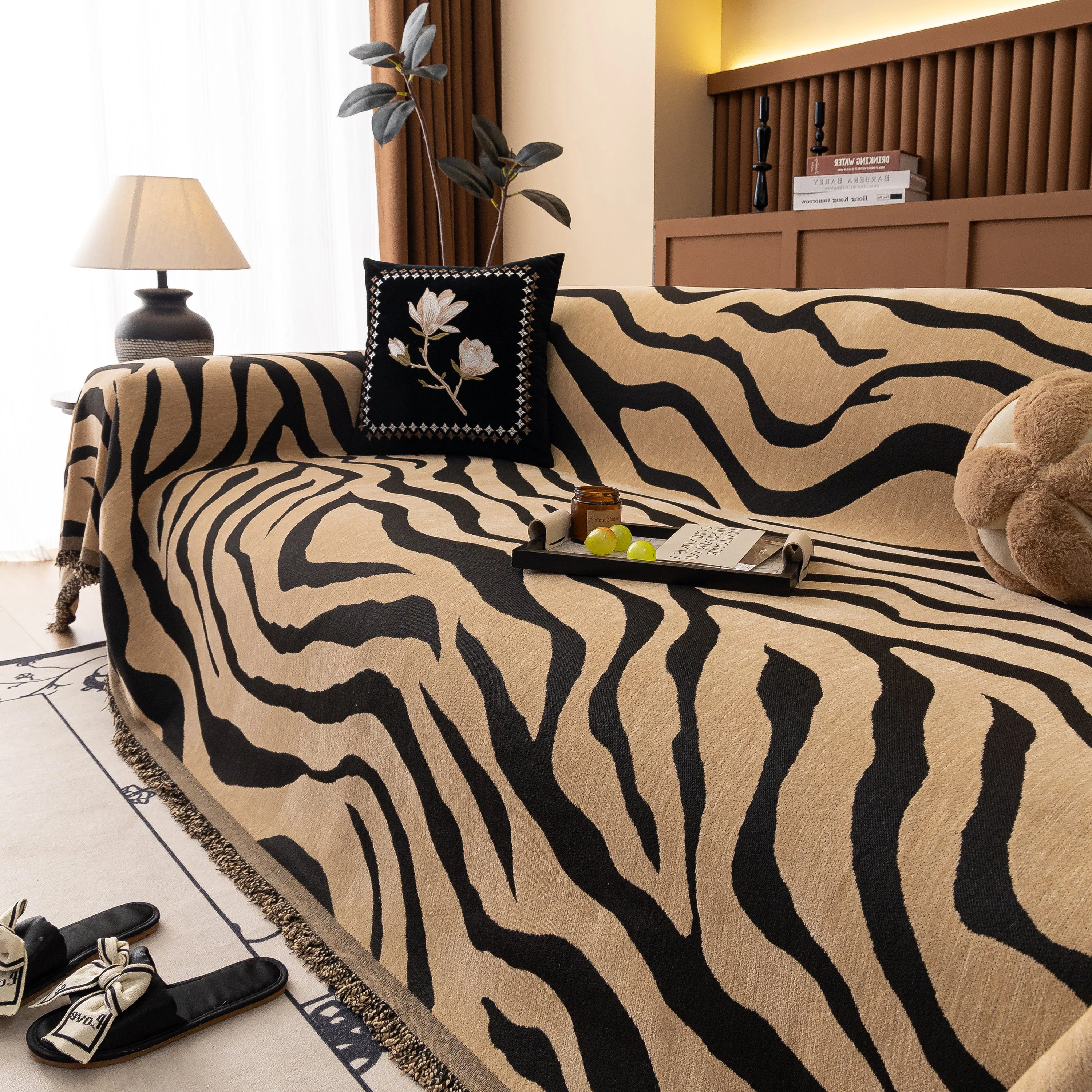 Zebra Striped Chenille Throw Sofa Cover Full-Cover Decorative Furniture Slipcover - Image 69