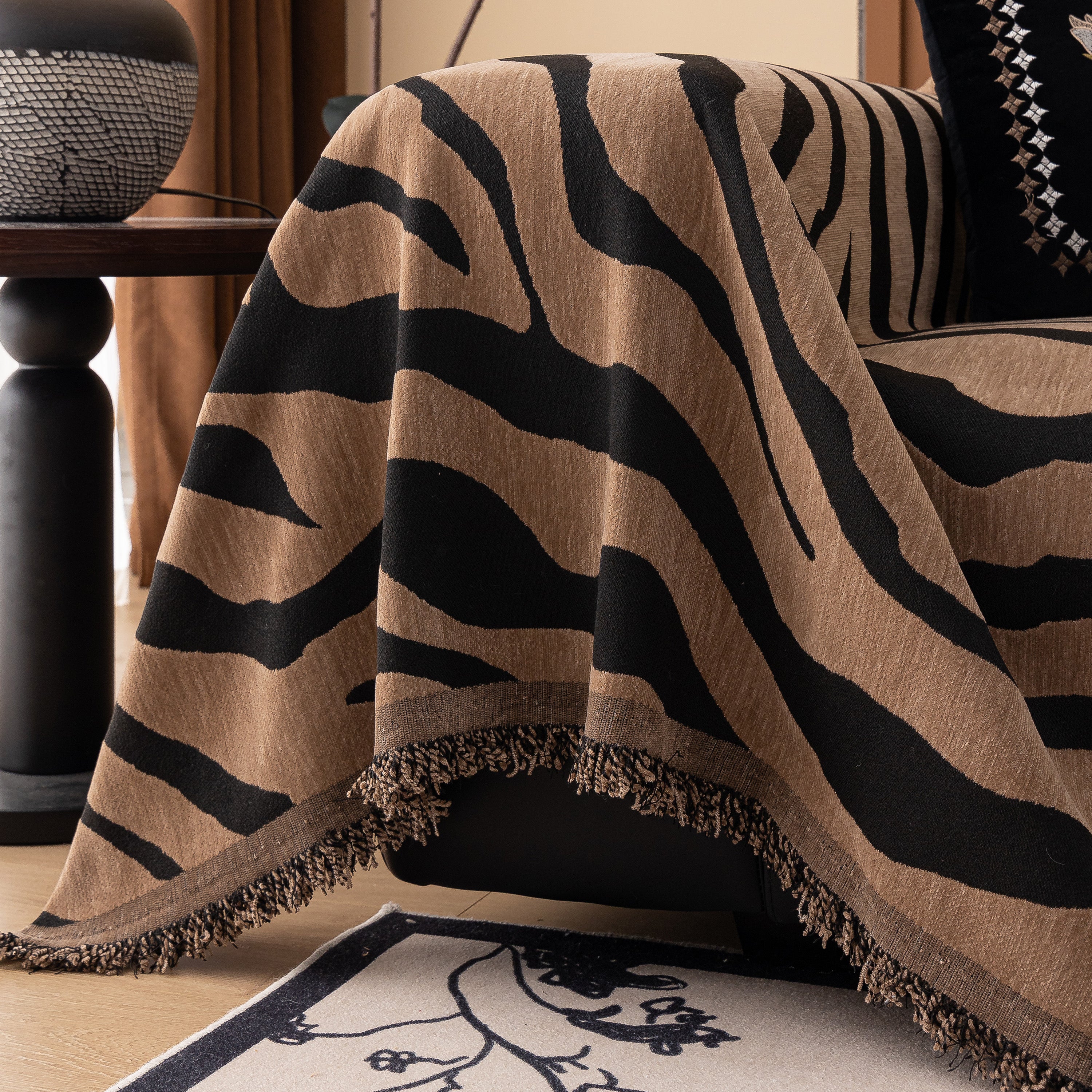 Zebra Striped Chenille Throw Sofa Cover Full-Cover Decorative Furniture Slipcover - Image 7