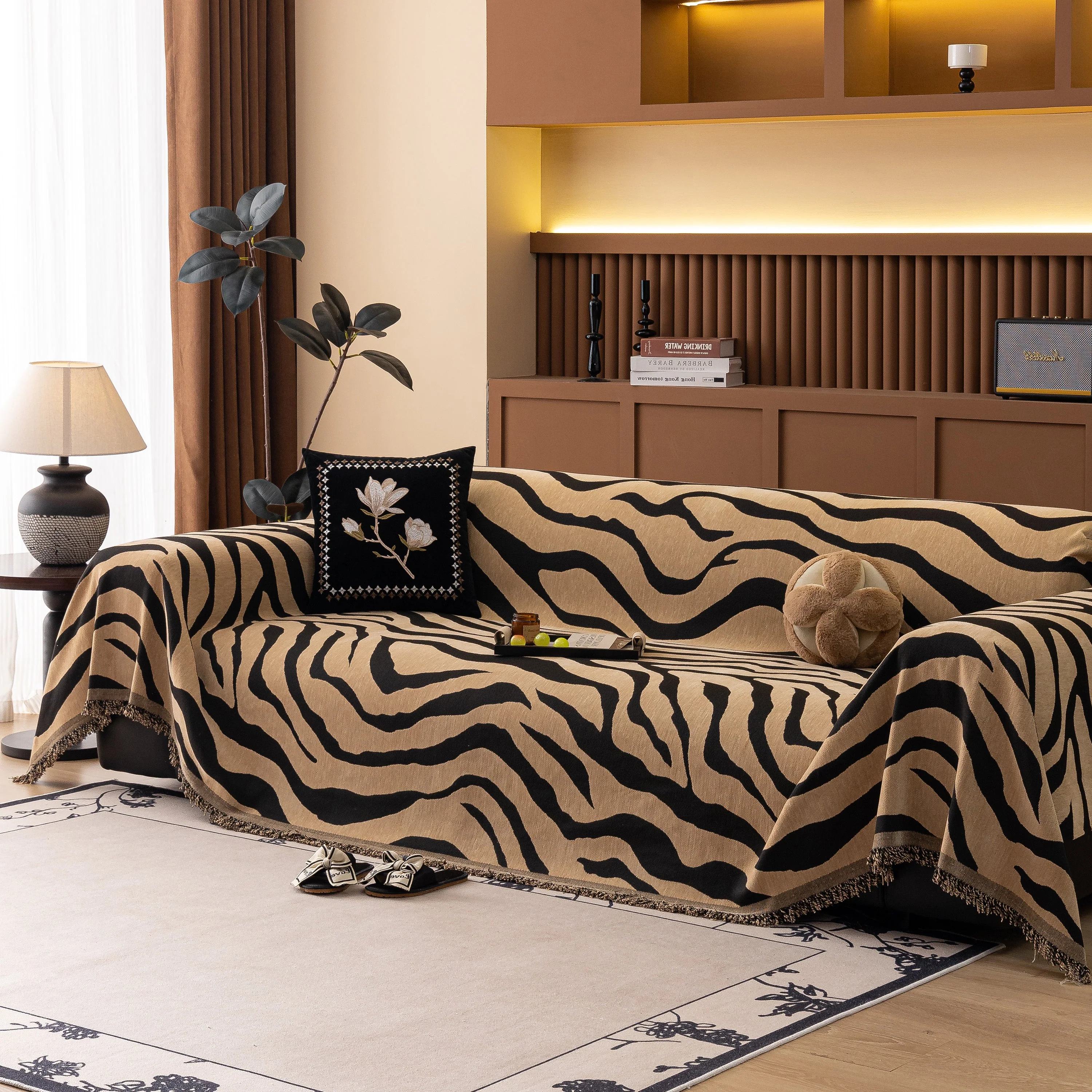 Zebra Striped Chenille Throw Sofa Cover Full-Cover Decorative Furniture Slipcover - Image 71