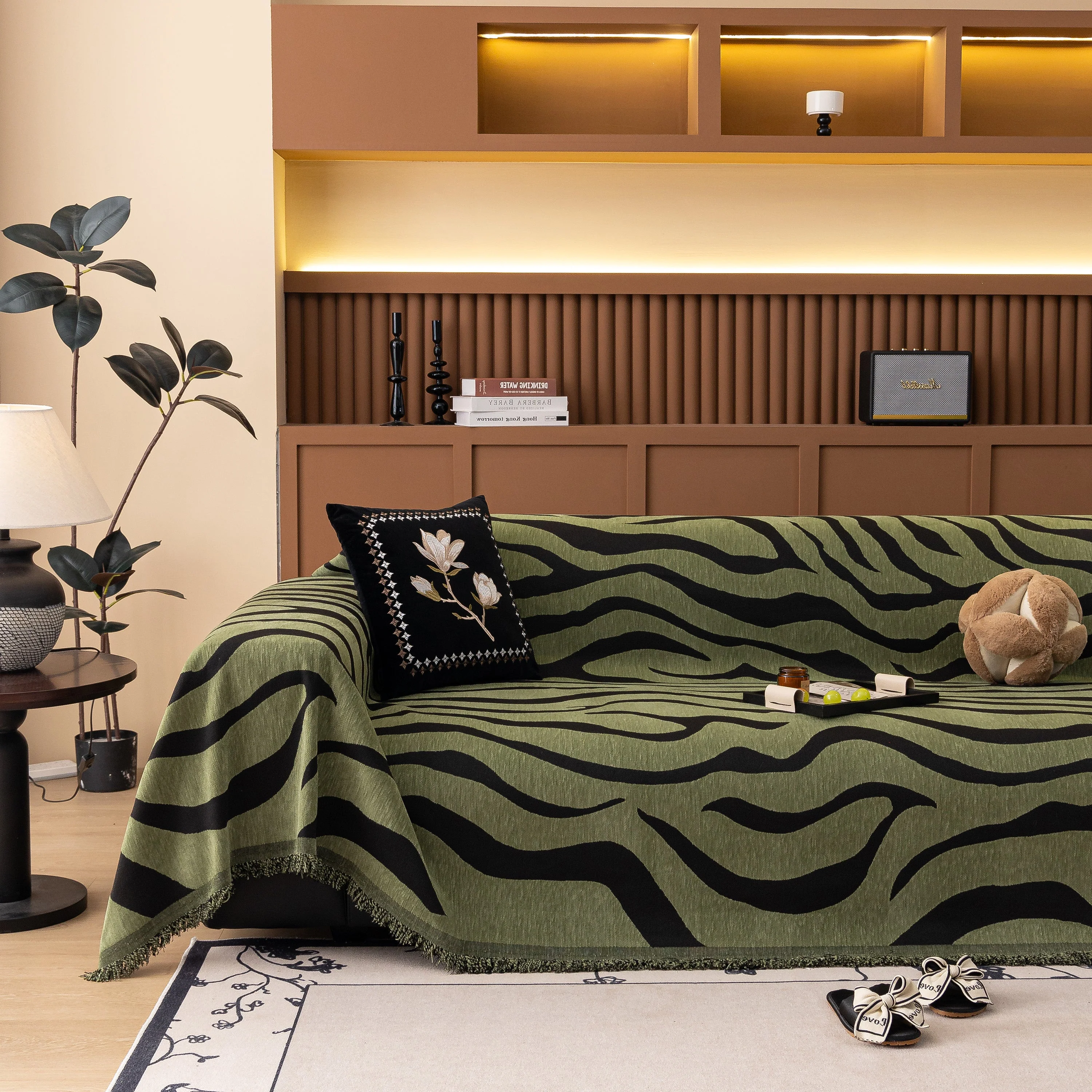 Zebra Striped Chenille Throw Sofa Cover Full-Cover Decorative Furniture Slipcover - Image 76