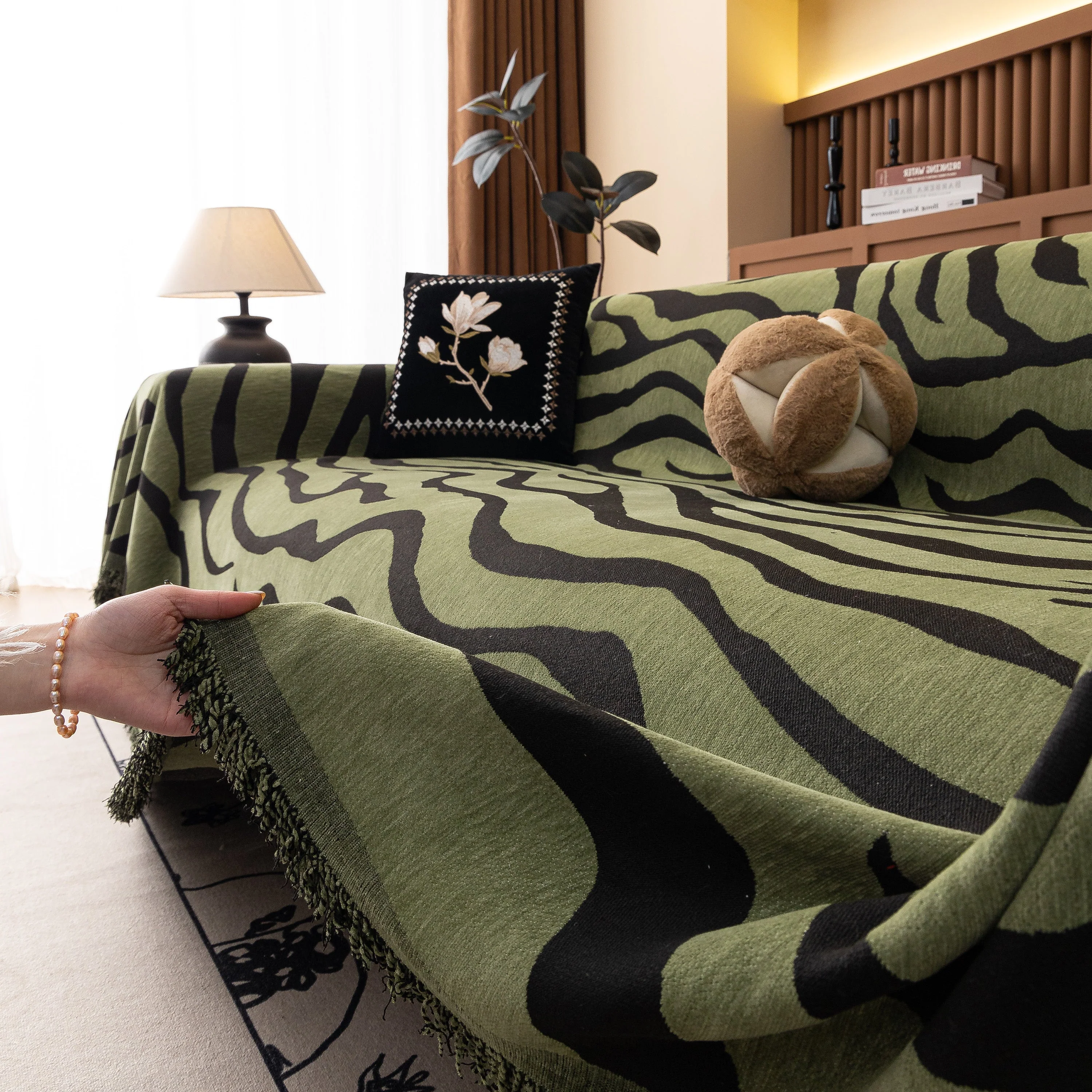 Zebra Striped Chenille Throw Sofa Cover Full-Cover Decorative Furniture Slipcover - Image 78