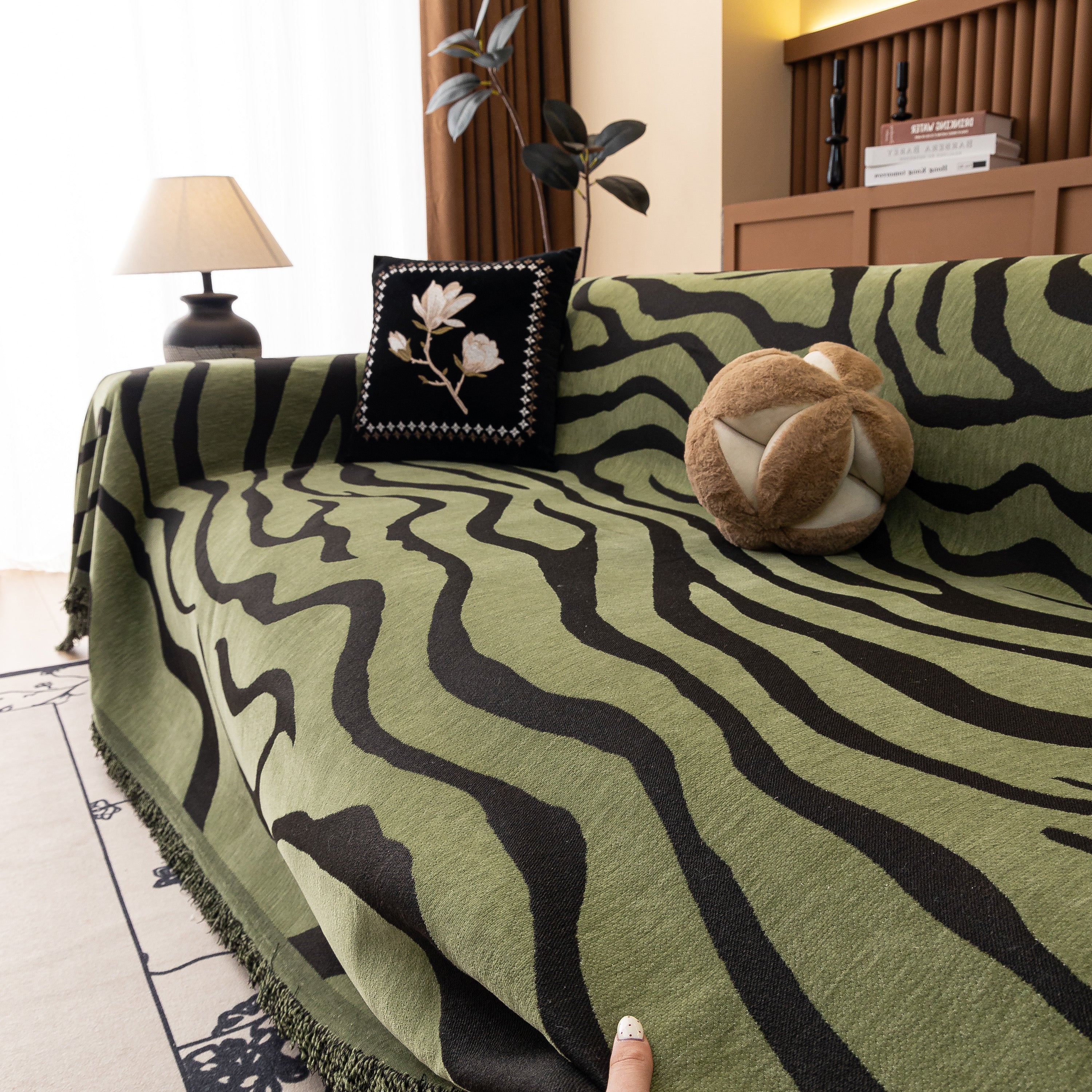 Zebra Striped Chenille Throw Sofa Cover Full-Cover Decorative Furniture Slipcover - Image 79