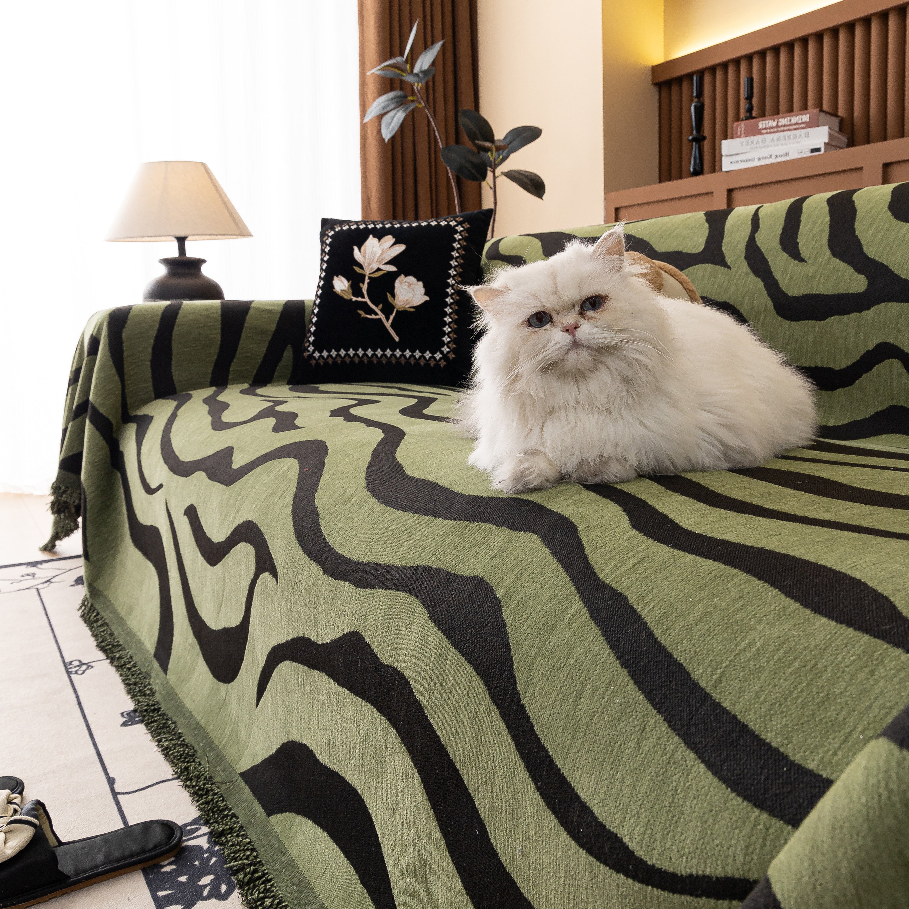 Zebra Striped Chenille Throw Sofa Cover Full-Cover Decorative Furniture Slipcover - Image 80