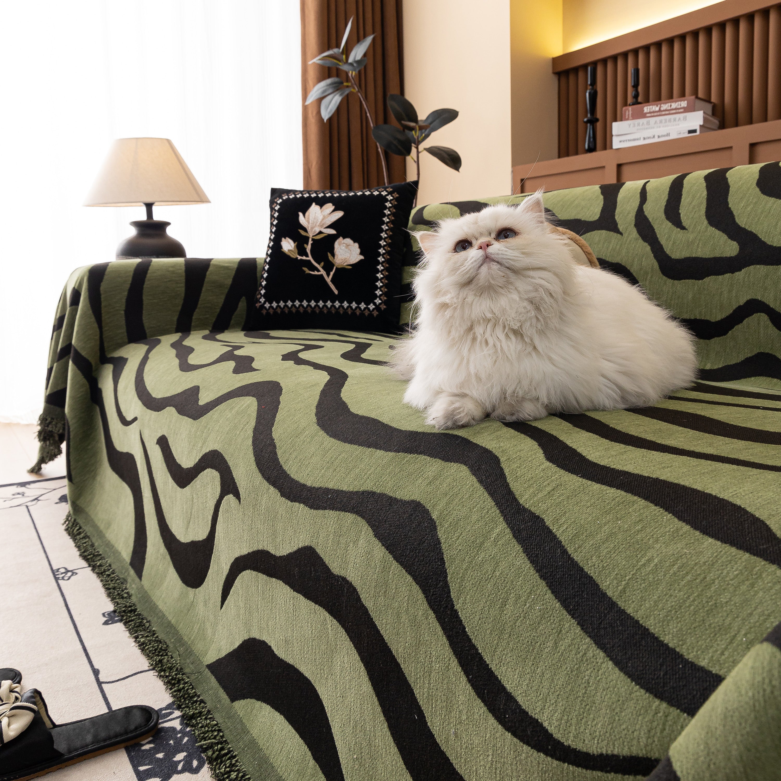 Zebra Striped Chenille Throw Sofa Cover Full-Cover Decorative Furniture Slipcover - Image 81