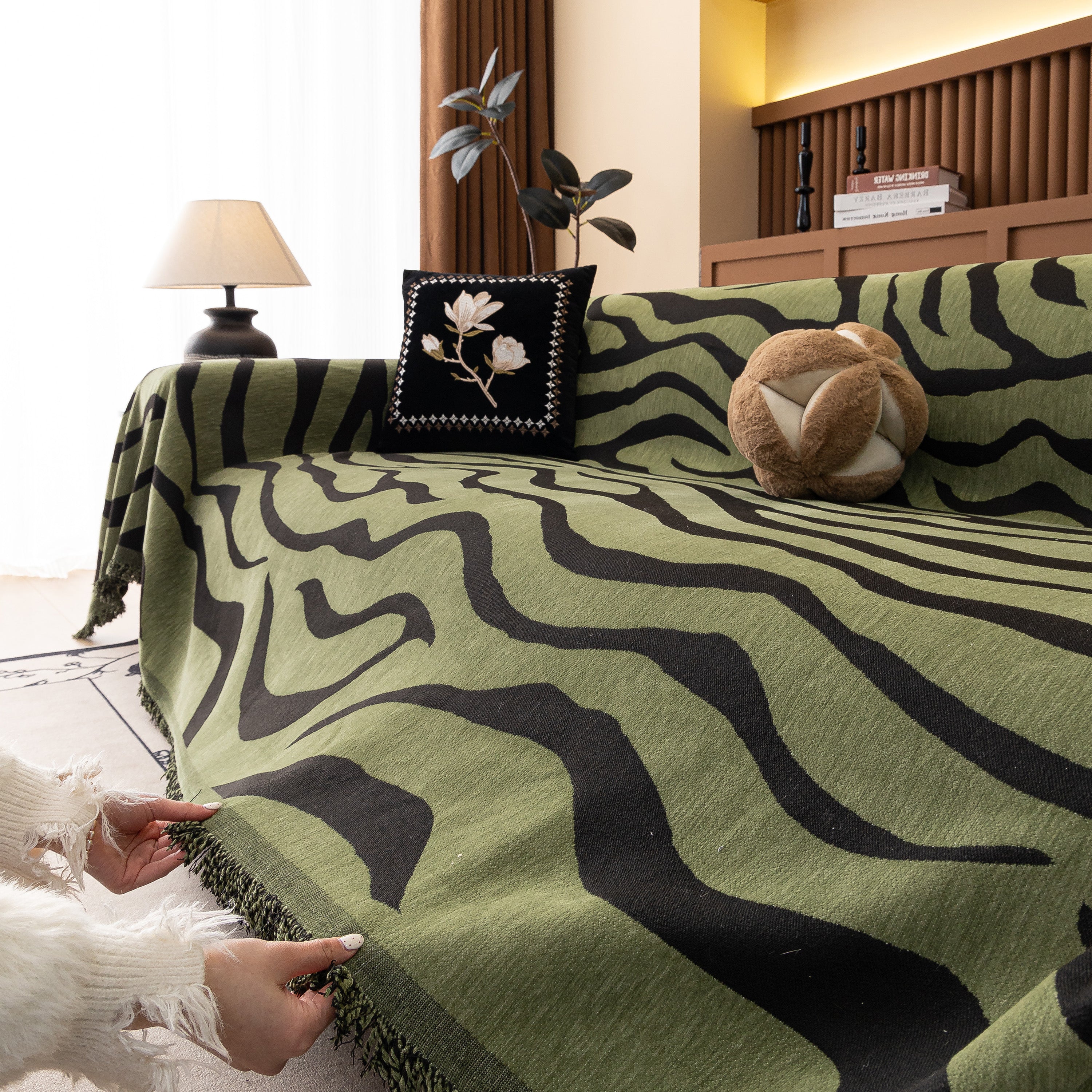 Zebra Striped Chenille Throw Sofa Cover Full-Cover Decorative Furniture Slipcover - Image 83