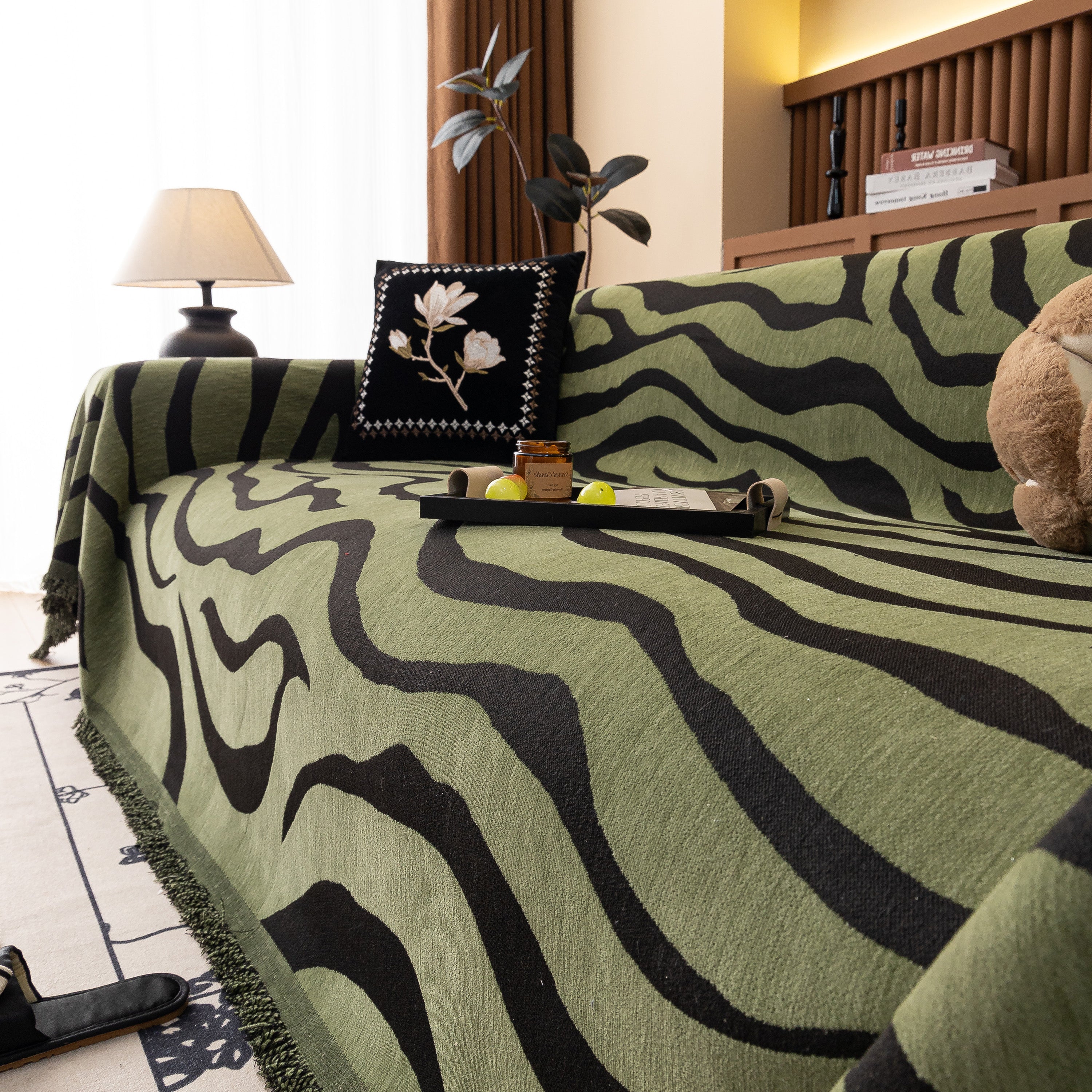 Zebra Striped Chenille Throw Sofa Cover Full-Cover Decorative Furniture Slipcover - Image 87