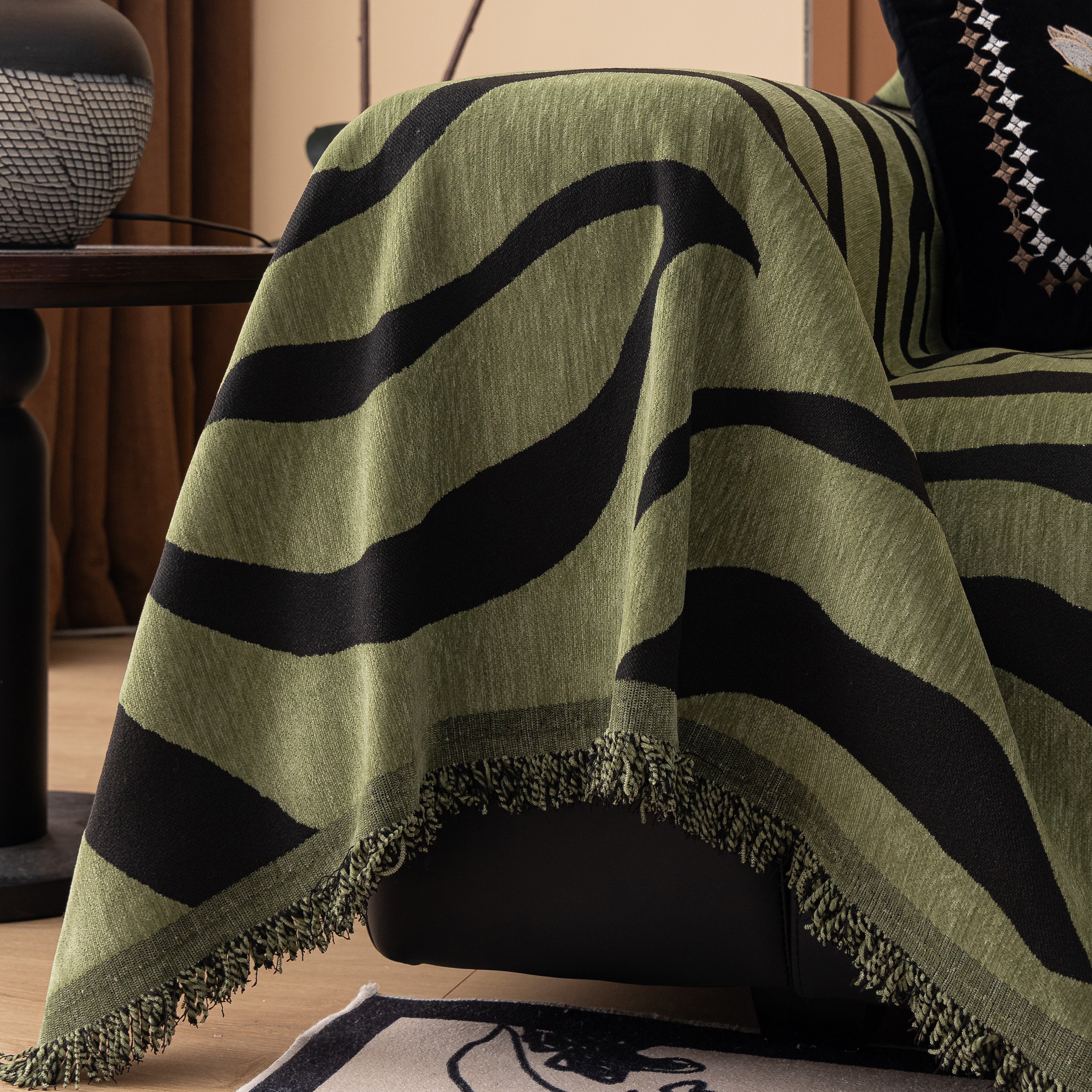Zebra Striped Chenille Throw Sofa Cover Full-Cover Decorative Furniture Slipcover - Image 88