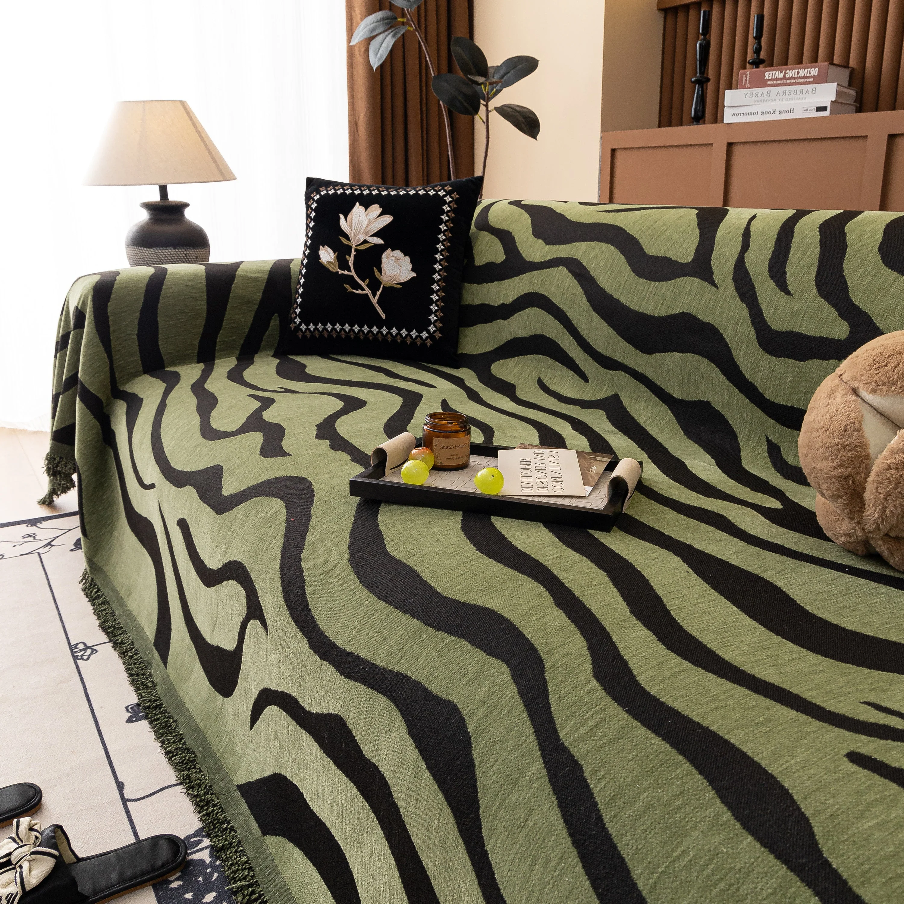 Zebra Striped Chenille Throw Sofa Cover Full-Cover Decorative Furniture Slipcover - Image 89