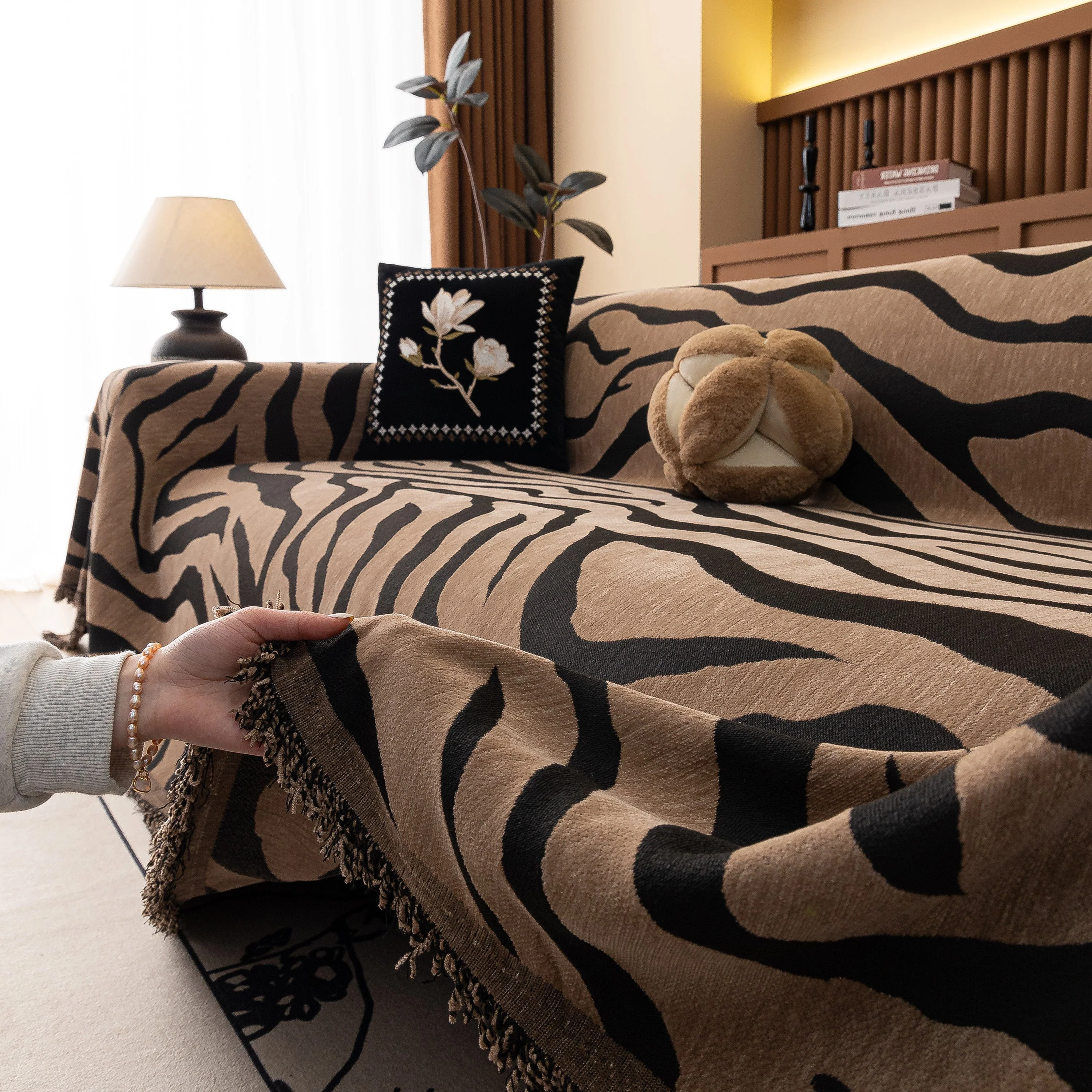 Zebra Striped Chenille Throw Sofa Cover Full-Cover Decorative Furniture Slipcover - Image 9