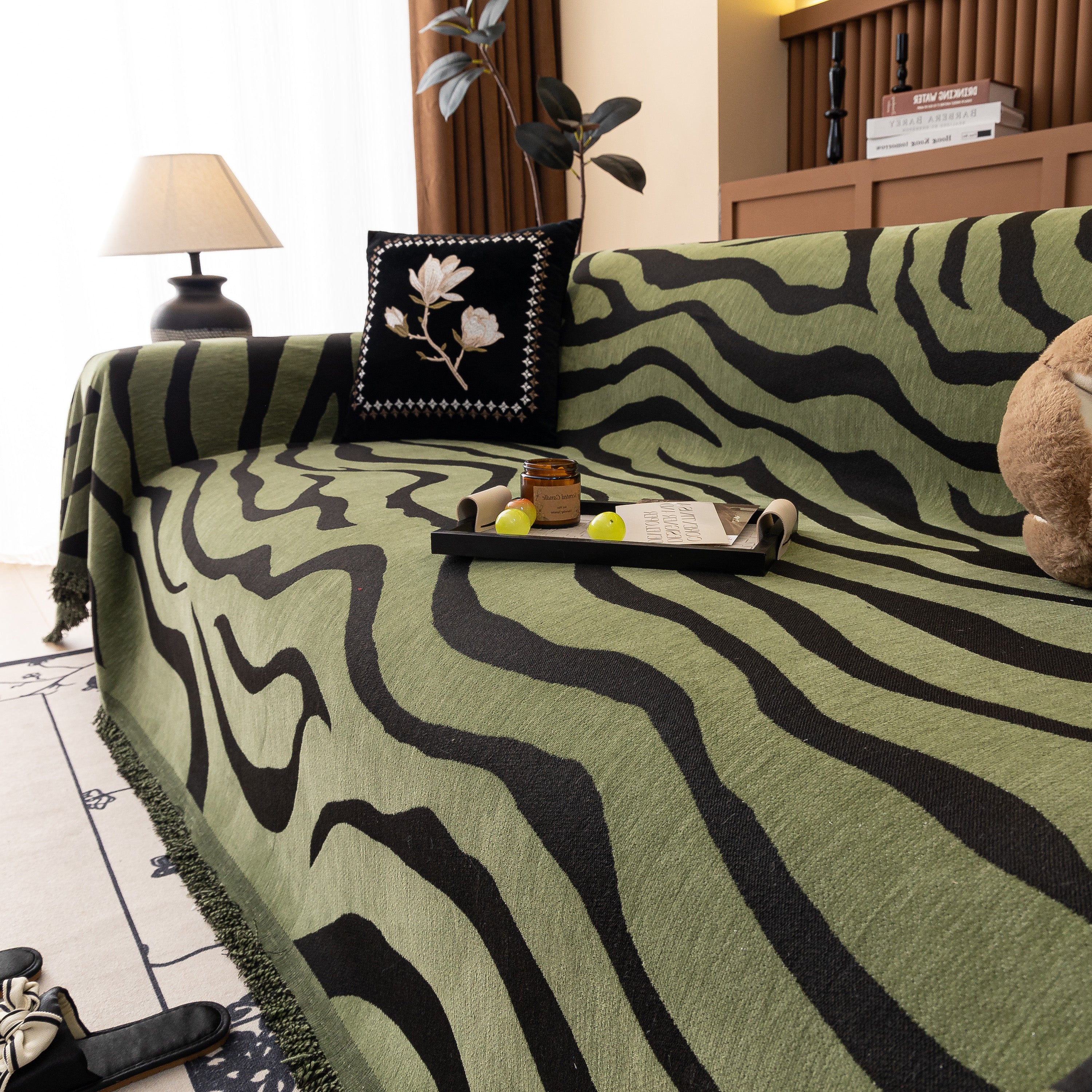 Zebra Striped Chenille Throw Sofa Cover Full-Cover Decorative Furniture Slipcover - Image 90