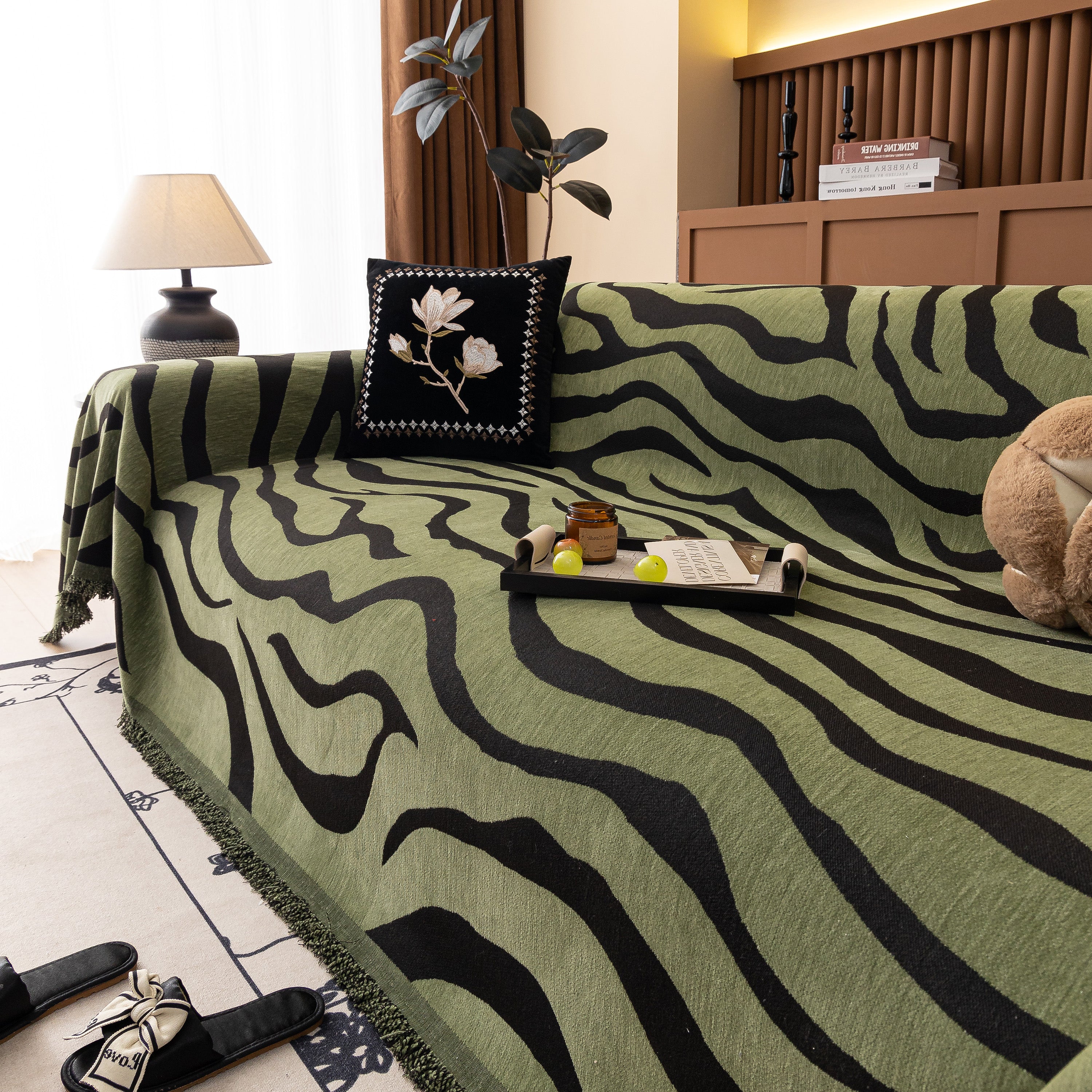 Zebra Striped Chenille Throw Sofa Cover Full-Cover Decorative Furniture Slipcover - Image 91