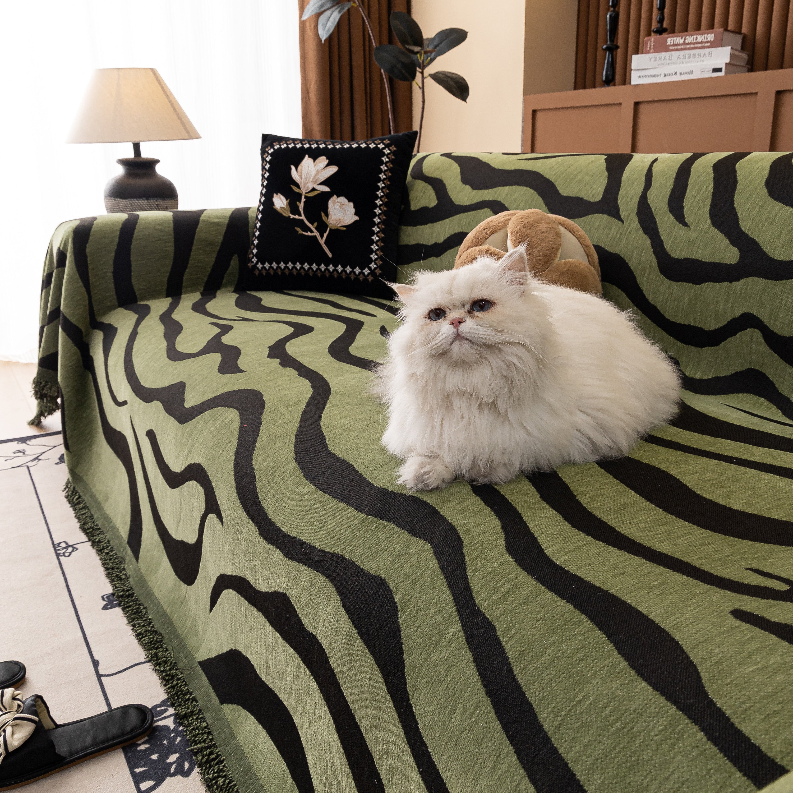 Zebra Striped Chenille Throw Sofa Cover Full-Cover Decorative Furniture Slipcover - Image 92