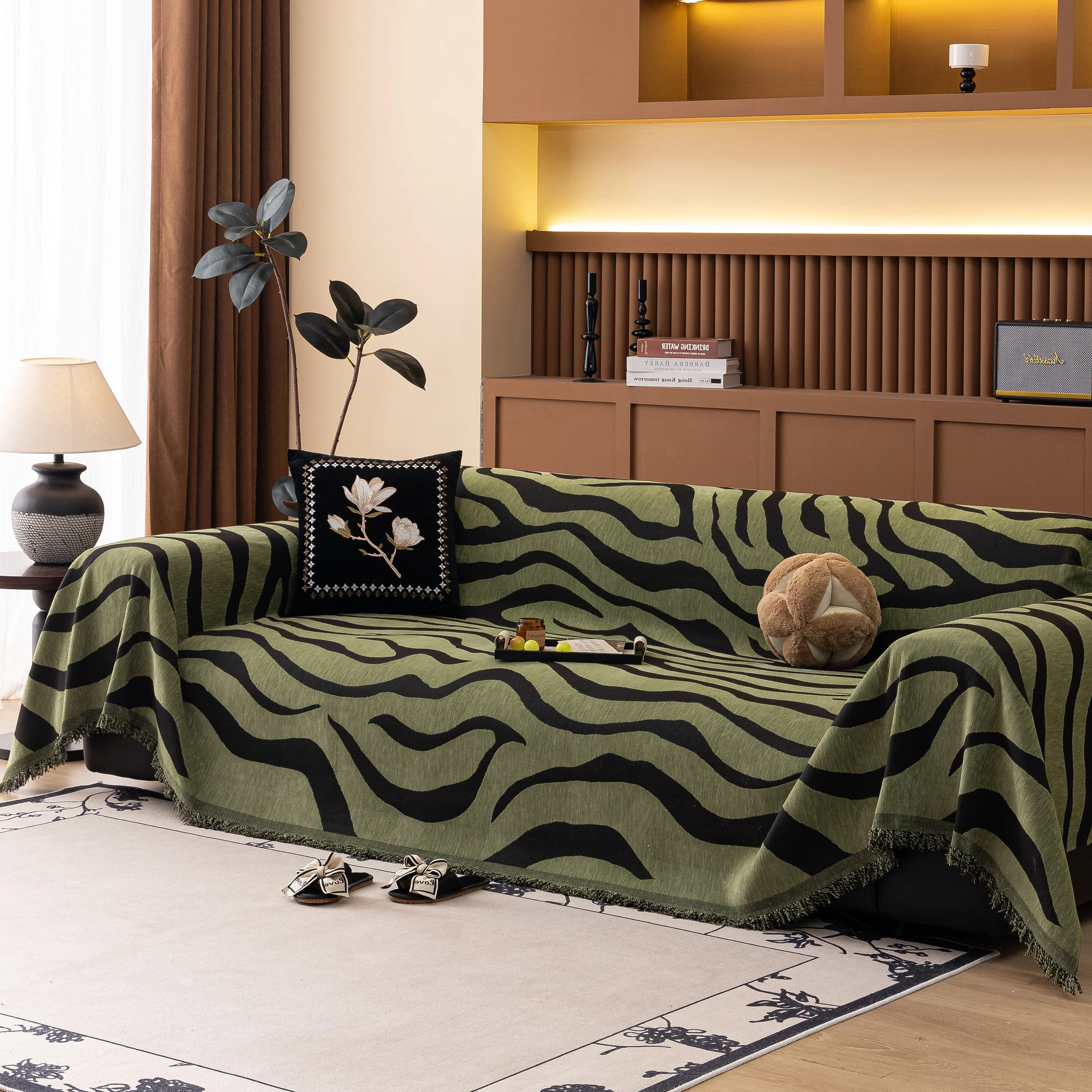 Zebra Striped Chenille Throw Sofa Cover Full-Cover Decorative Furniture Slipcover - Image 93