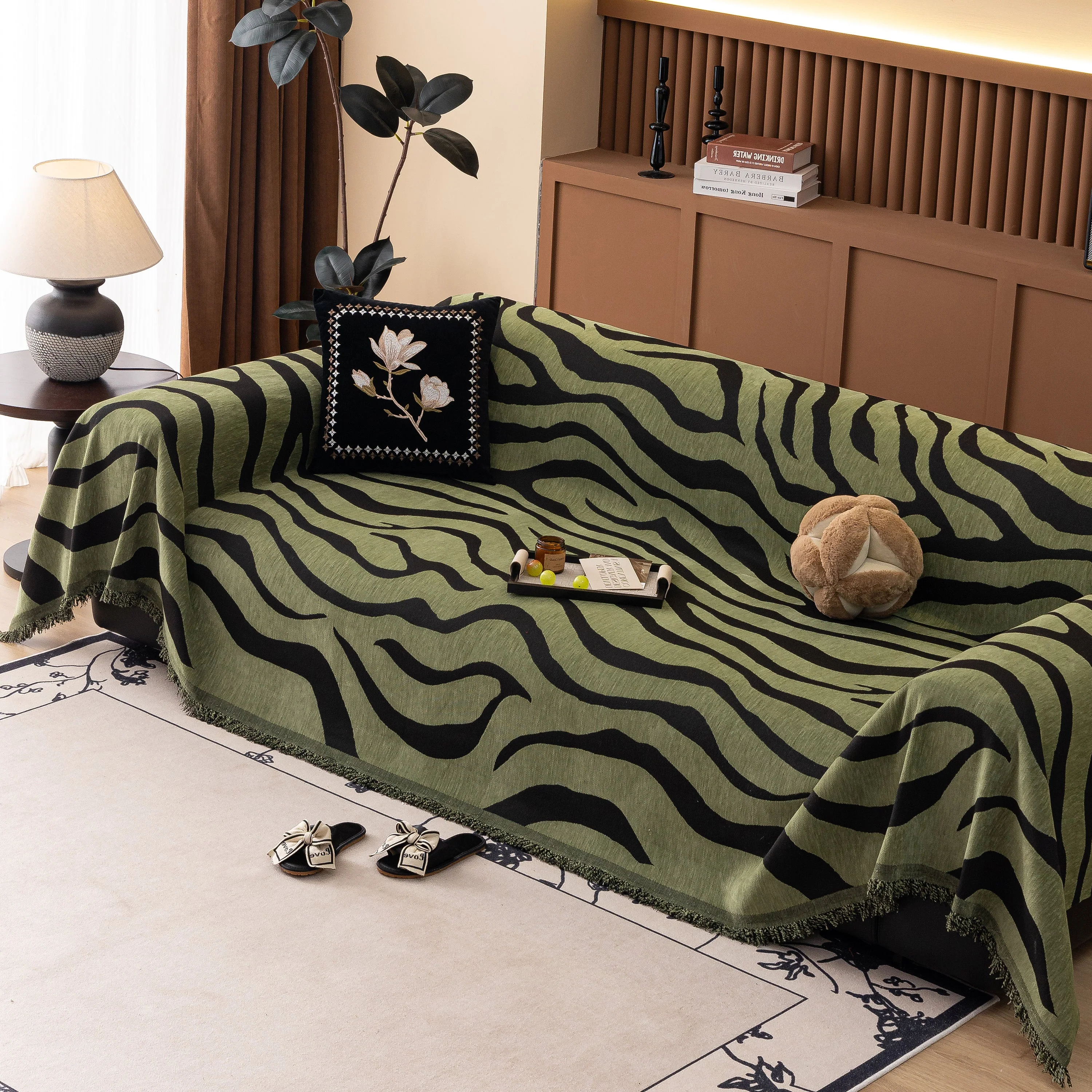 Zebra Striped Chenille Throw Sofa Cover Full-Cover Decorative Furniture Slipcover - Image 94