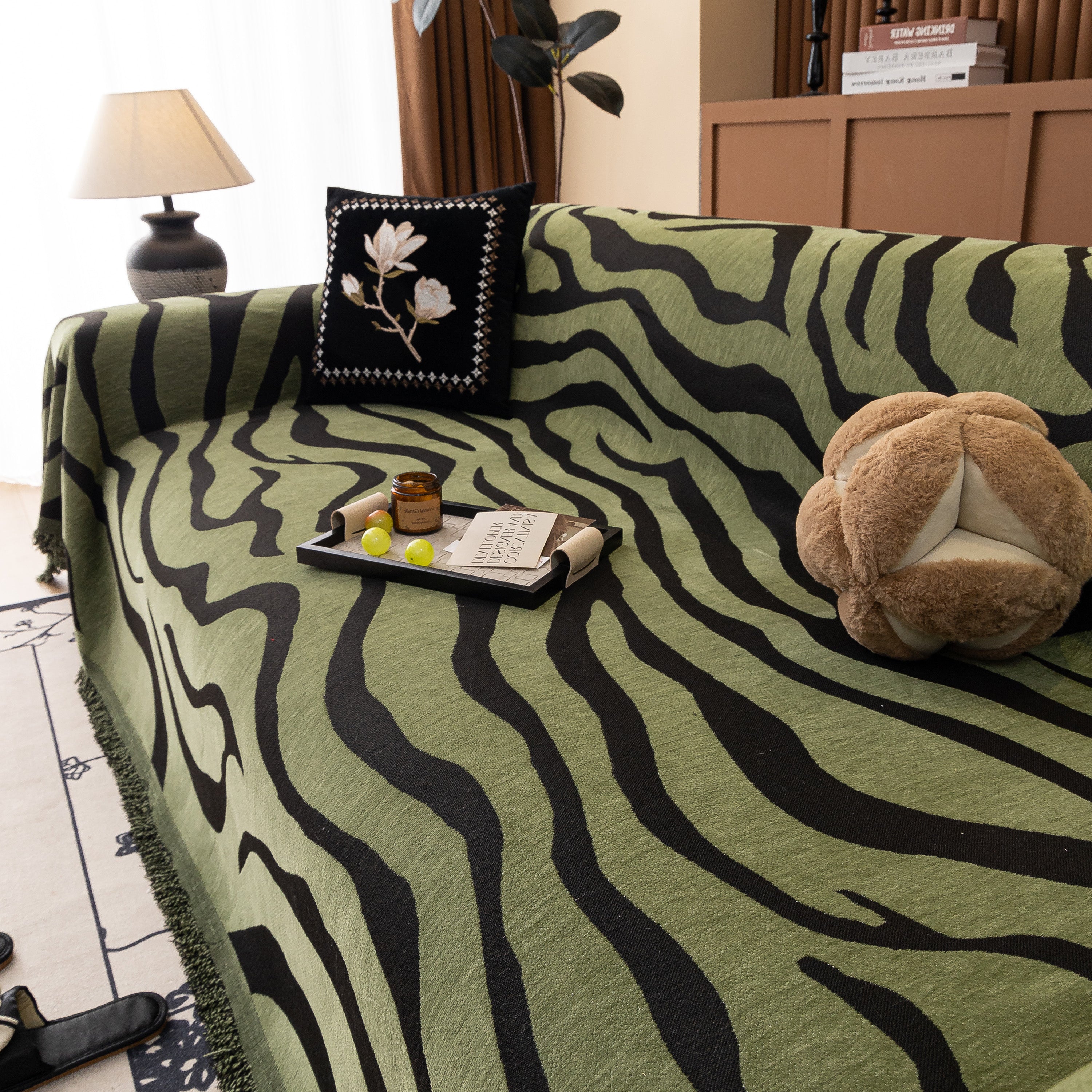 Zebra Striped Chenille Throw Sofa Cover Full-Cover Decorative Furniture Slipcover - Image 95