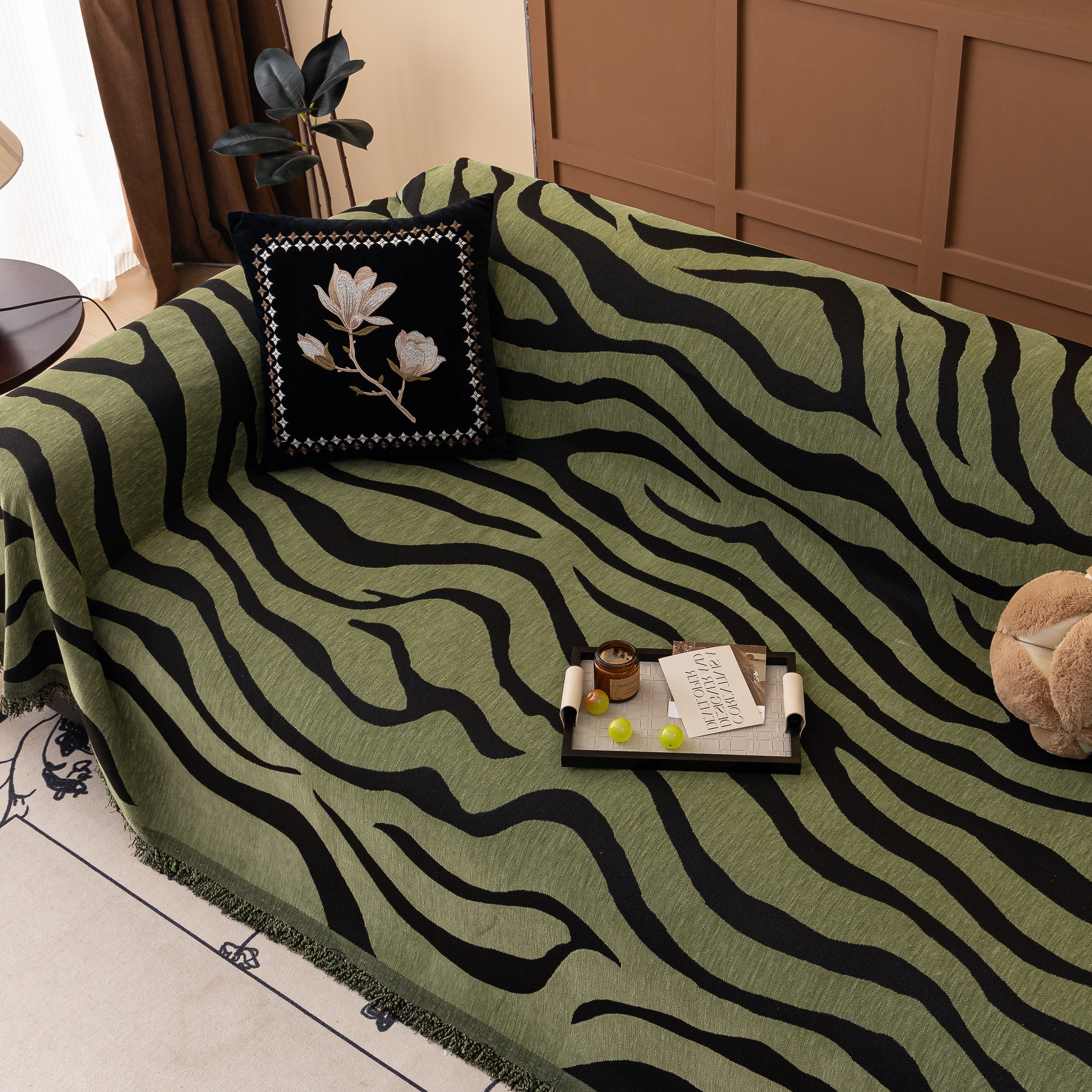 Zebra Striped Chenille Throw Sofa Cover Full-Cover Decorative Furniture Slipcover - Image 96
