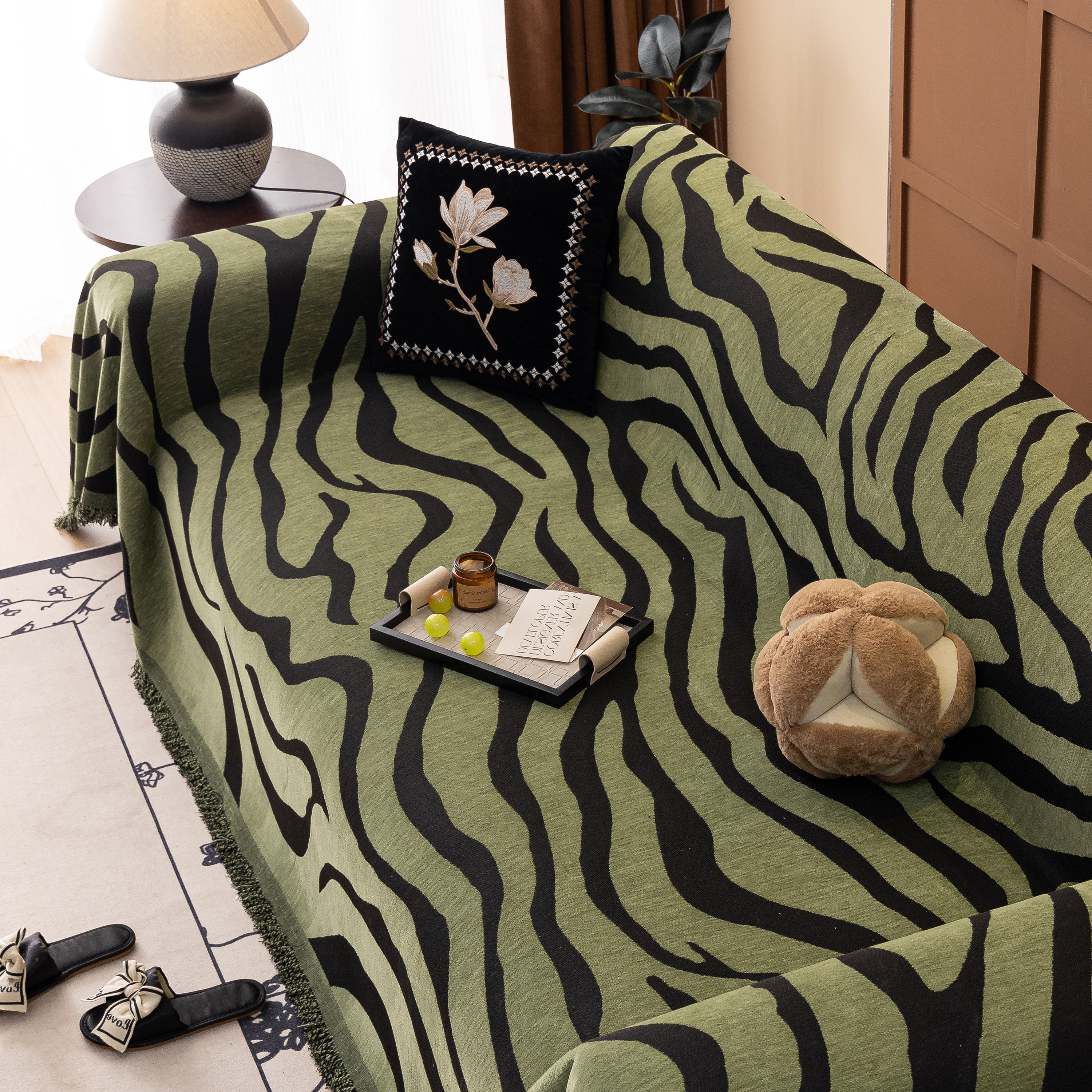Zebra Striped Chenille Throw Sofa Cover Full-Cover Decorative Furniture Slipcover - Image 97