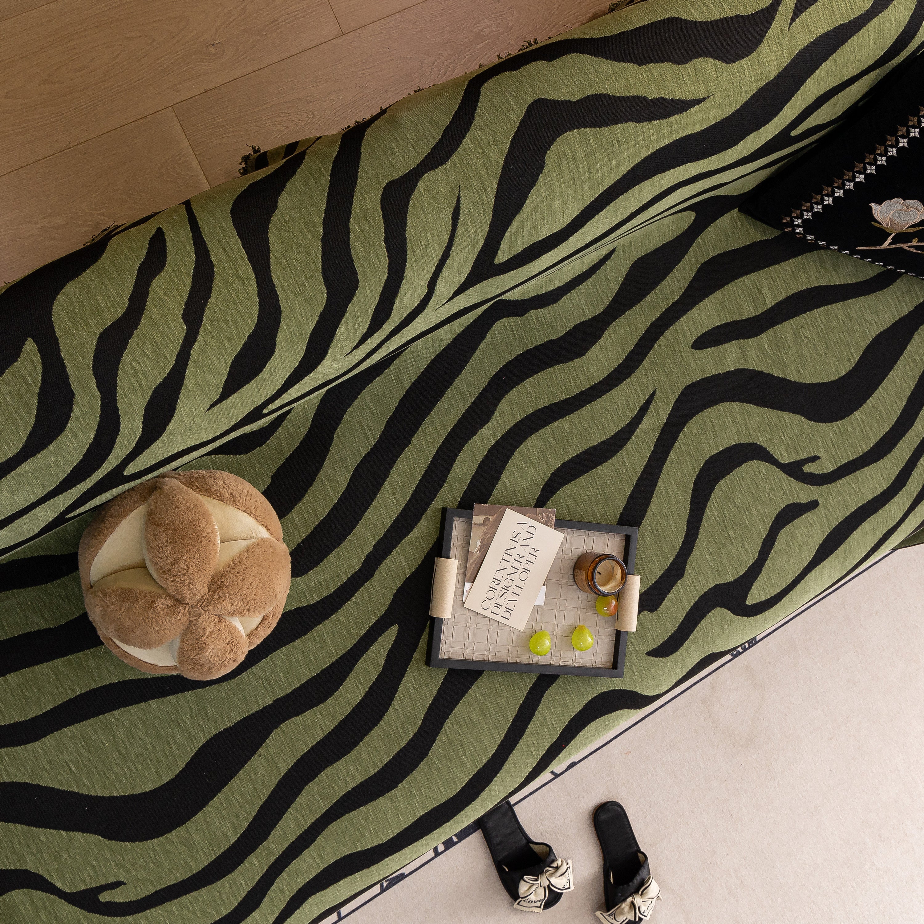 Zebra Striped Chenille Throw Sofa Cover Full-Cover Decorative Furniture Slipcover - Image 98