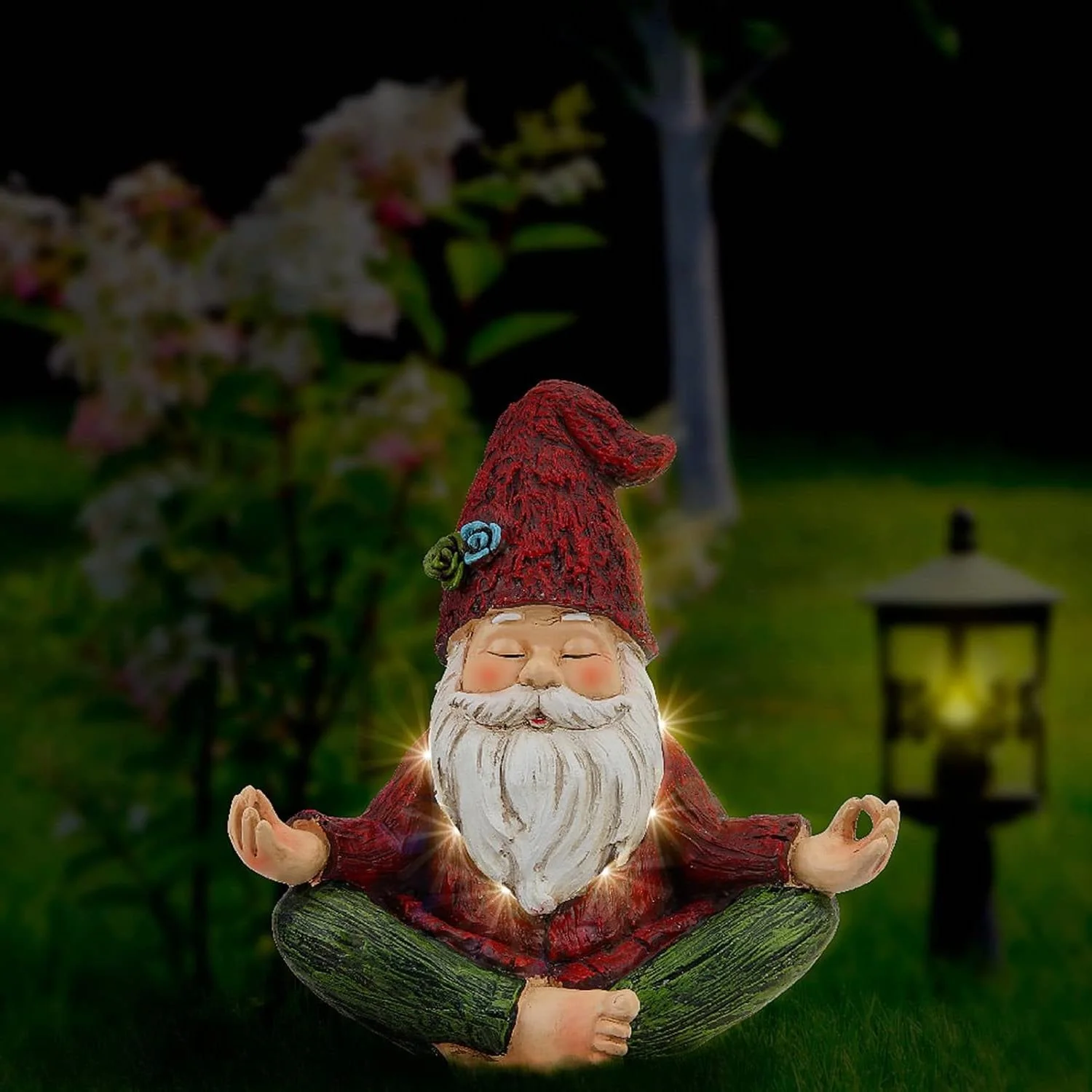 Zen Garden Meditating Yoga Solar Gnome Statue - Image 3