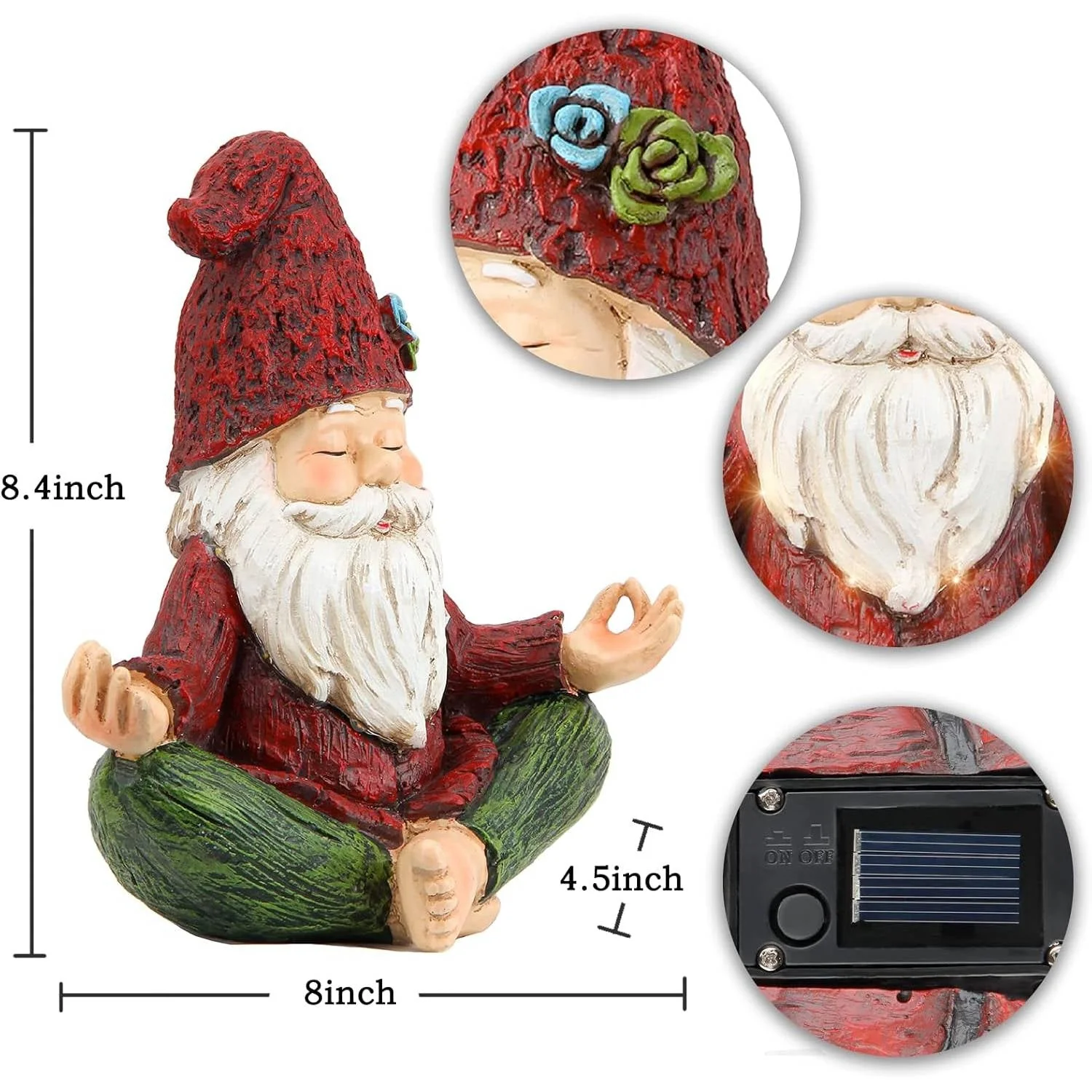 Zen Garden Meditating Yoga Solar Gnome Statue - Image 5