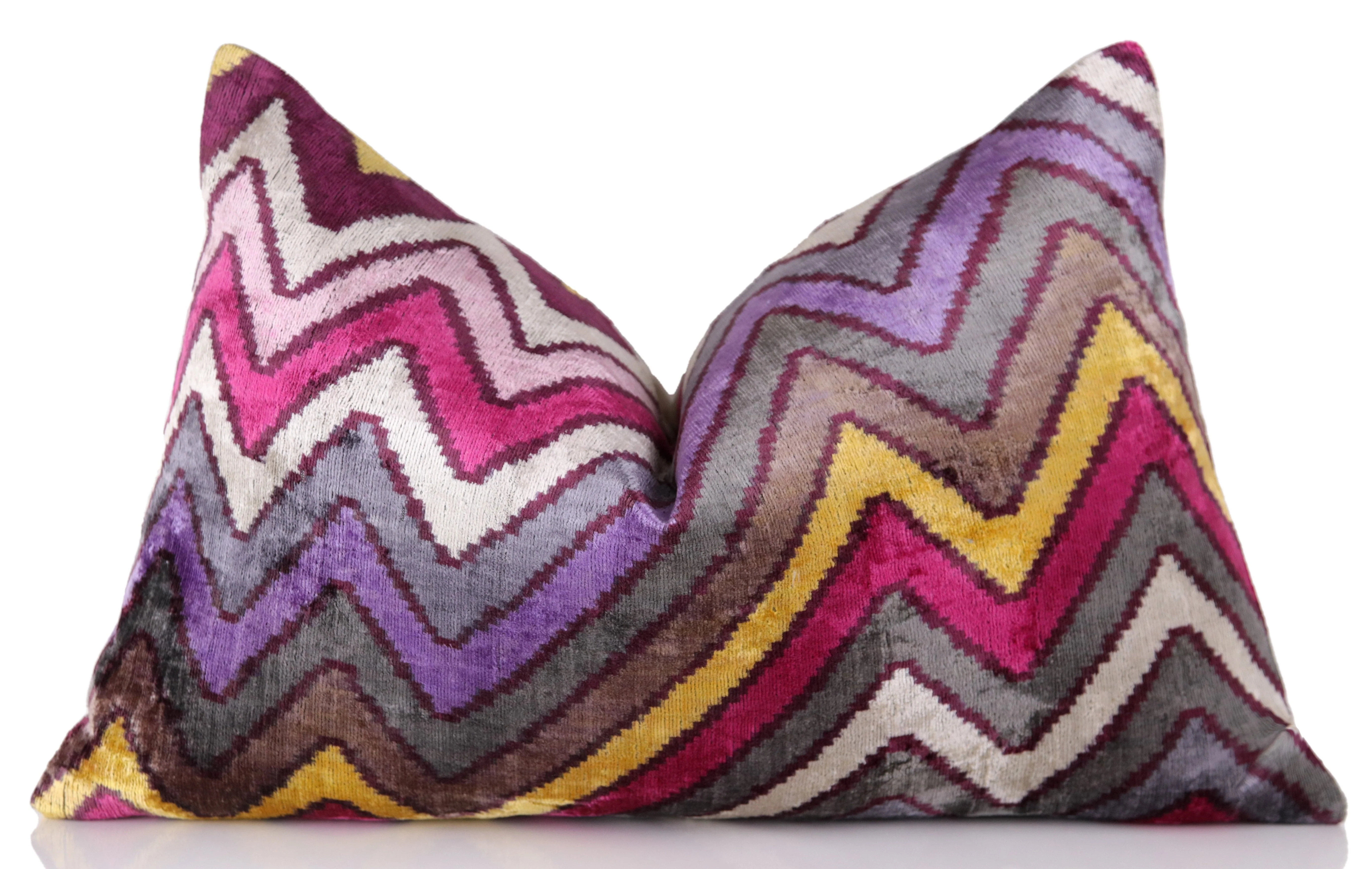Zigzag Silk Velvet Pillow 16x24 – Fuchsia & Gold, Handmade Luxe - Image 4