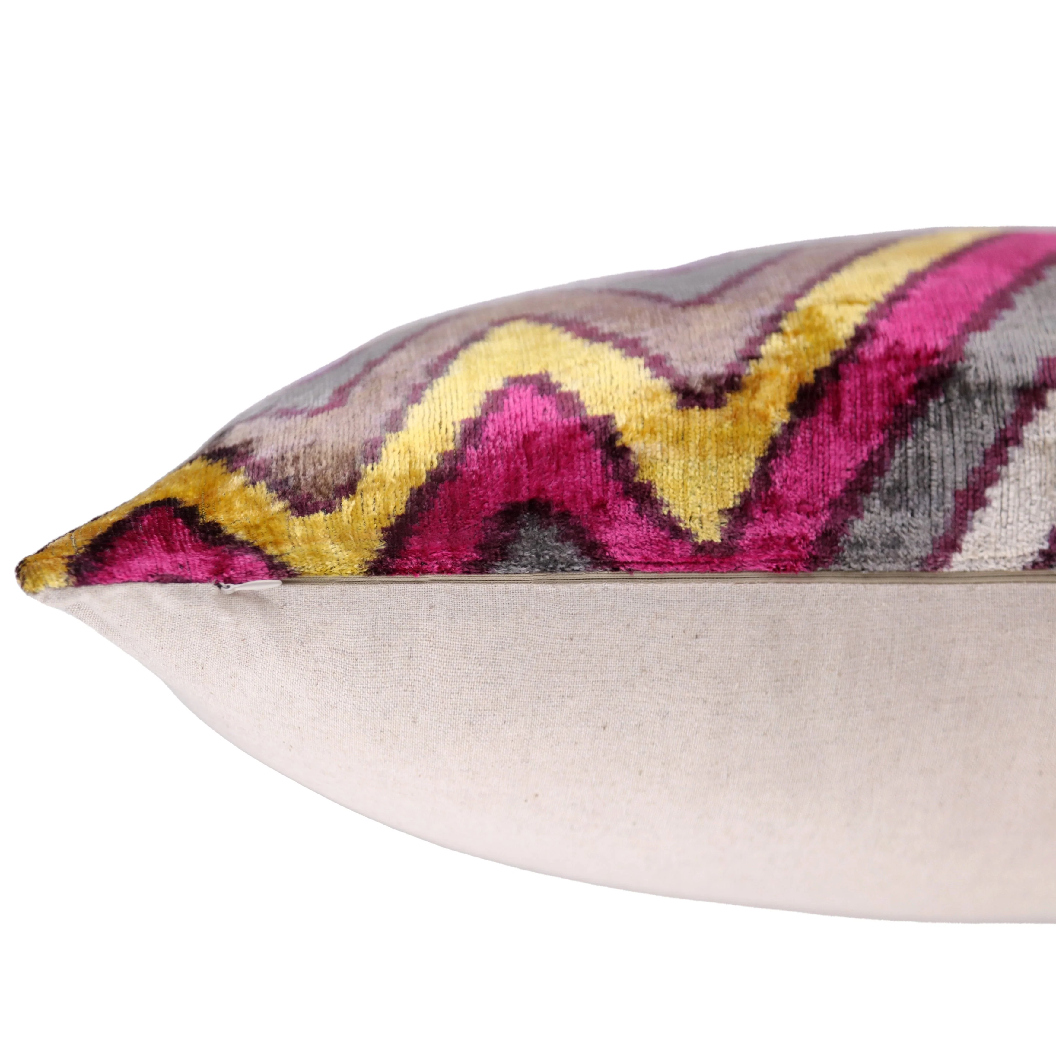 Zigzag Silk Velvet Pillow 16x24 – Fuchsia & Gold, Handmade Luxe - Image 5