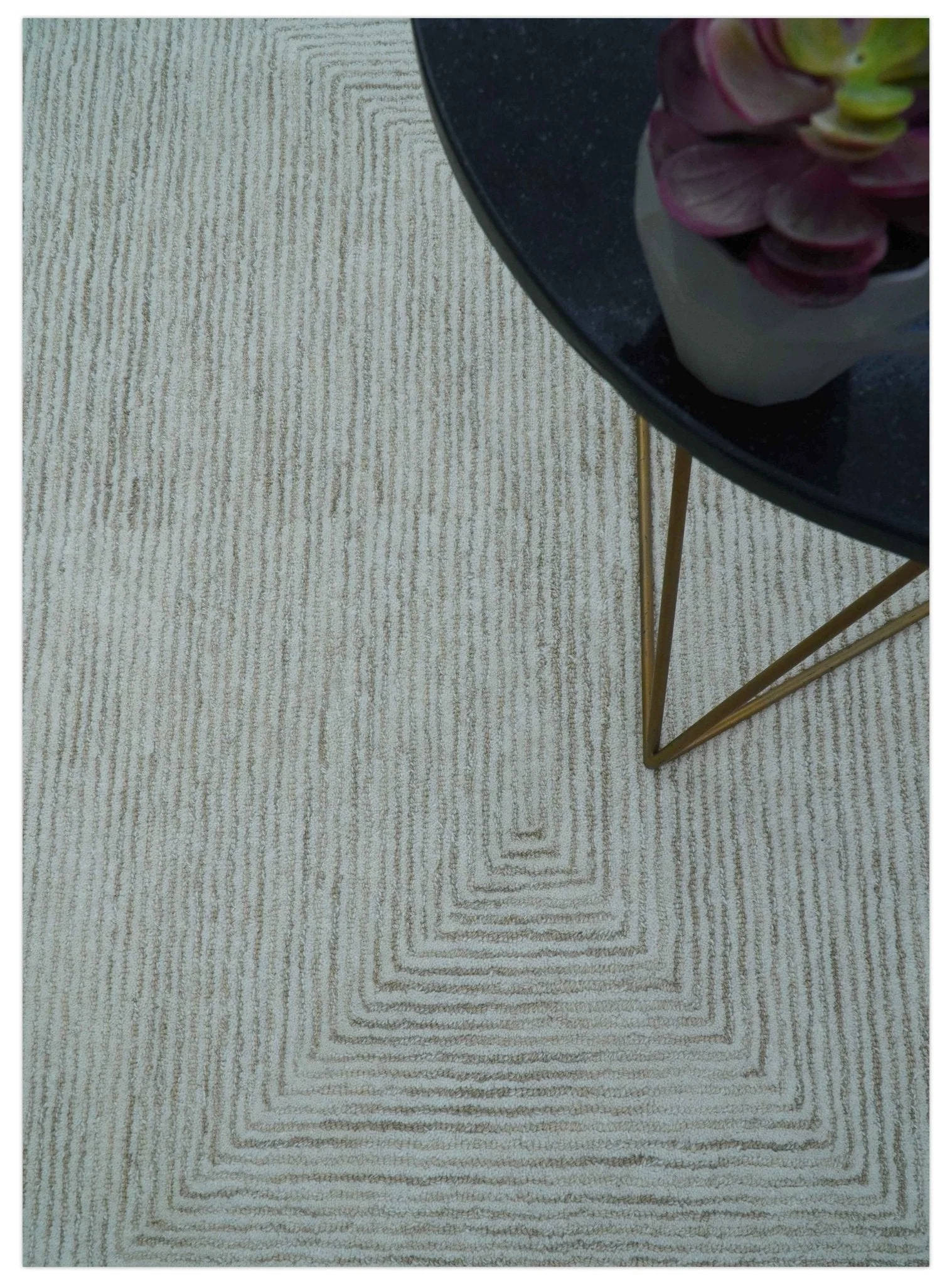 Zoha Custom Made Modern Style White And Beige Wool Rug - Image 2