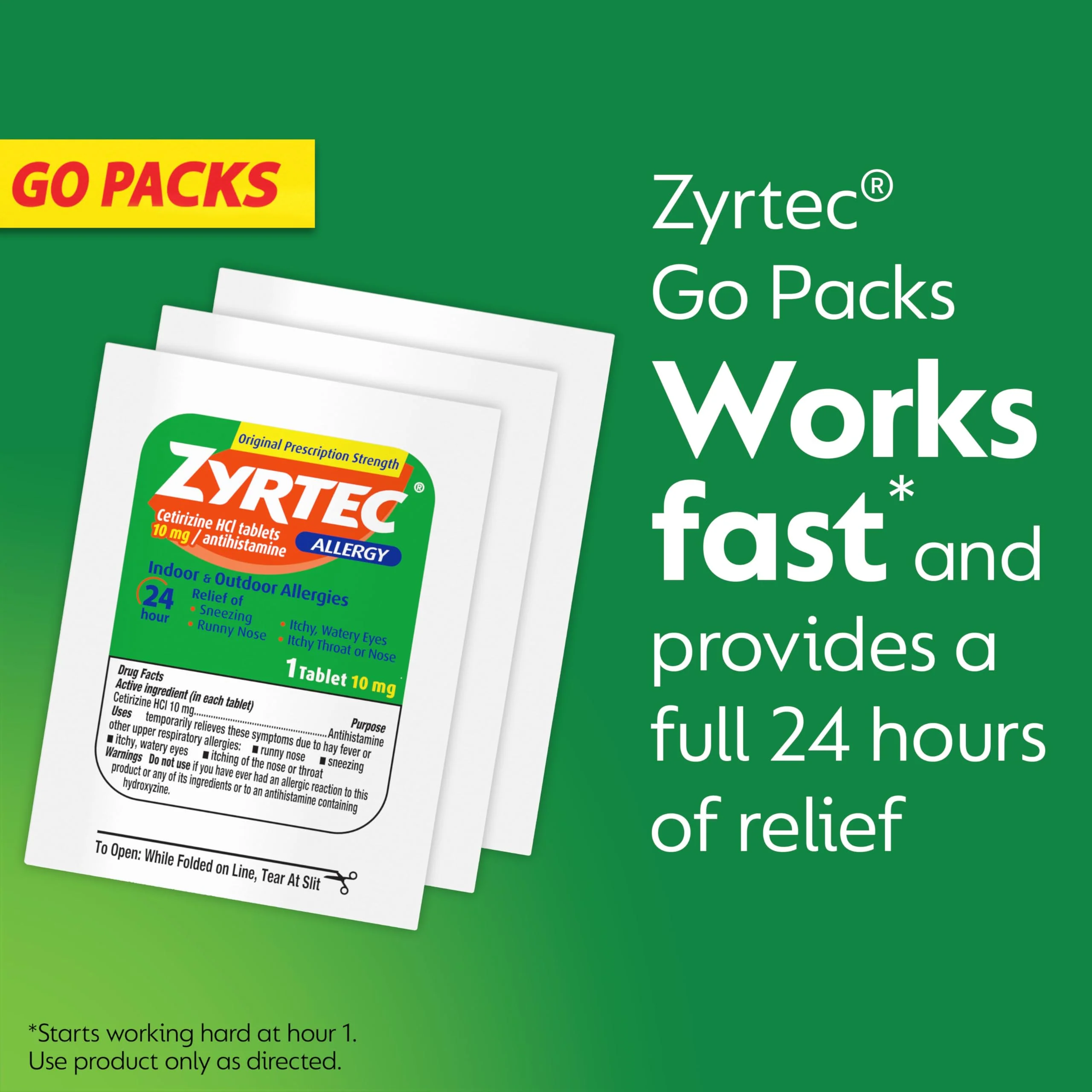 Zyrtec 24 Hour Allergy Relief Tablets, Individually Wrapped Indoor and Outdoor Allergy Medicine with 10 mg Cetirizine HCl per Antihistamine Tablet, 1 Tablet Per Pack, 50 ct Dispensit Pack - Image 9
